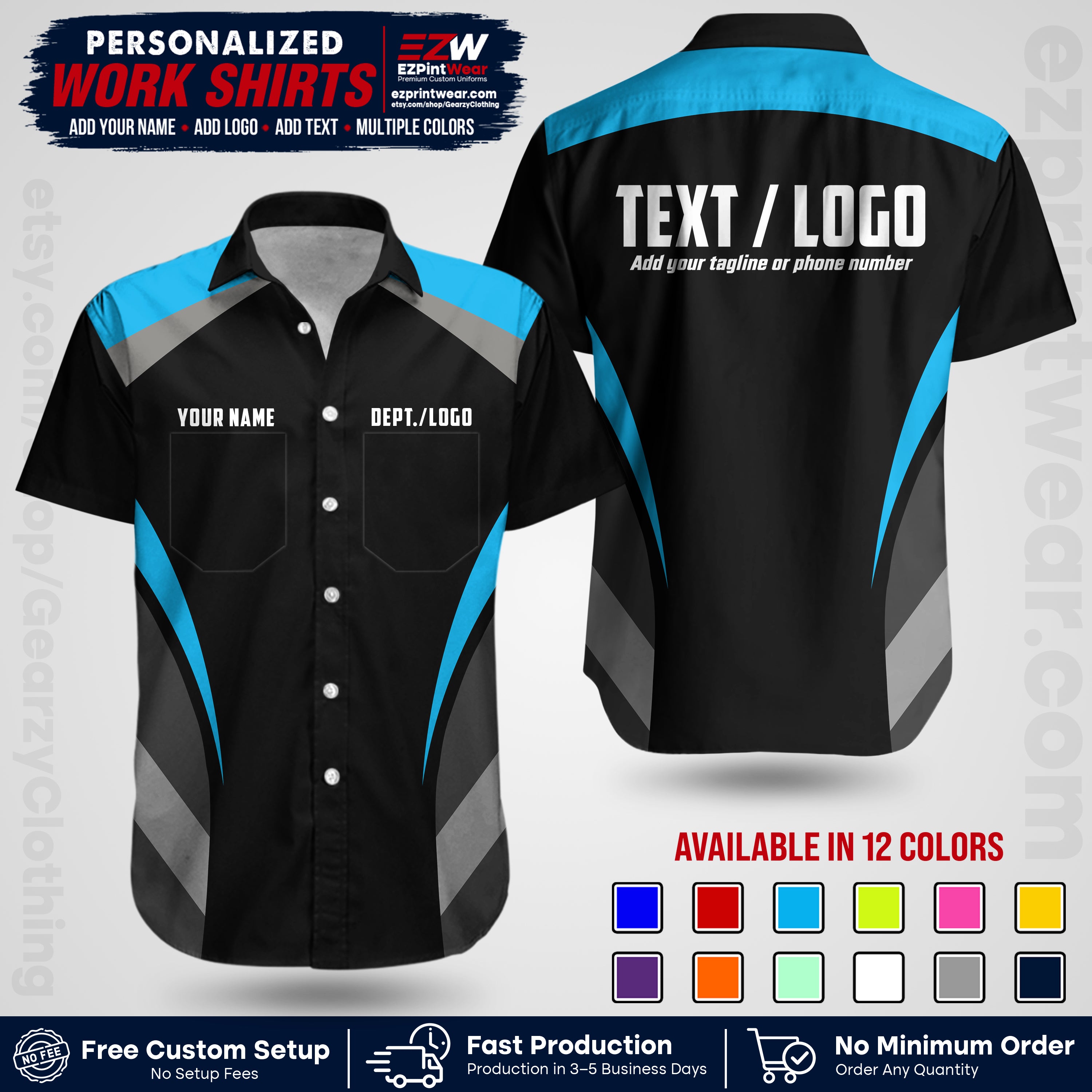 Custom All Over Print Work Uniform Shirt with Name, Logo & Text | Custom Hawaiian Shirt | Company Shirt | Employee Uniform UNF03