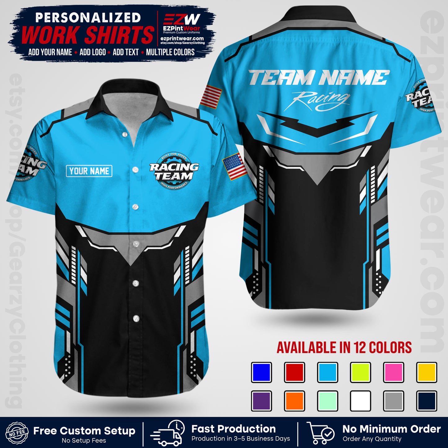 Custom Racing Shirt with Name, Logo & Text | Race Team Uniform | Crew Apparel RC11
