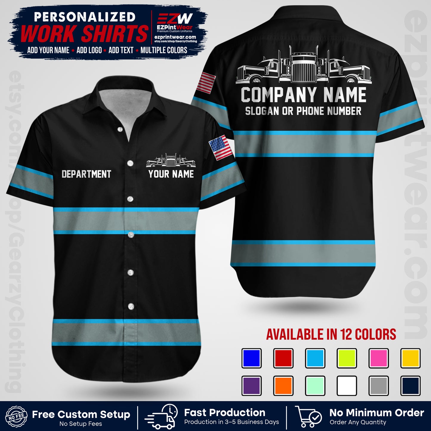 Personalized Truck Driver Workwear Uniform | Custom Safety Stripe Apparel | Non-Reflective Reflective Style Design TW04