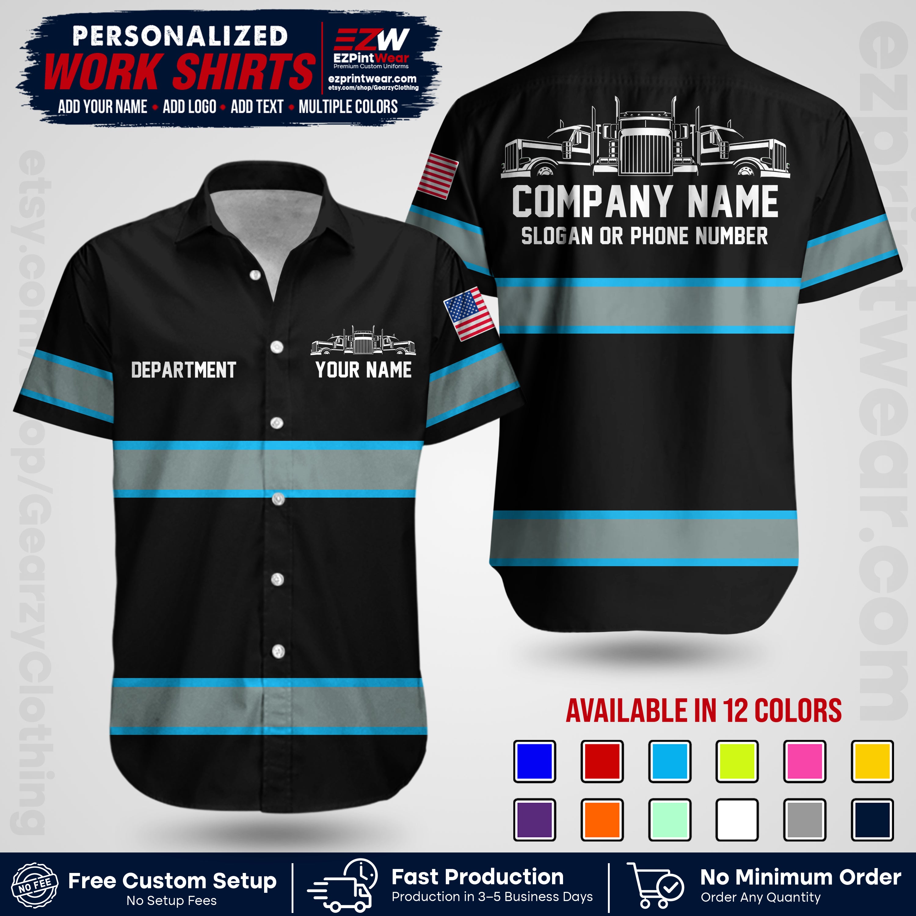 Personalized Truck Driver Workwear Uniform | Custom Safety Stripe Apparel | Non-Reflective Reflective Style Design TW04