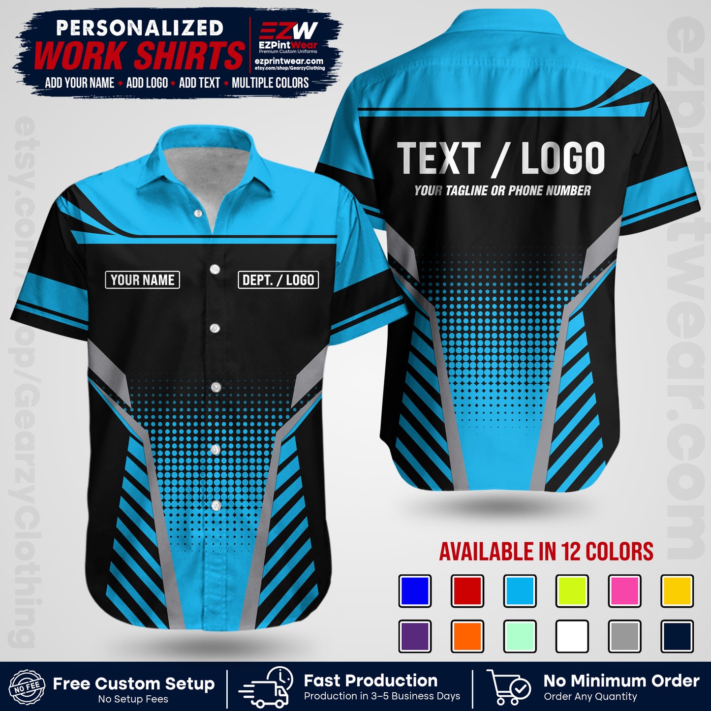 Custom All Over Print Work Uniform Shirt with Name, Logo & Text | Custom Hawaiian Shirt | Company Shirt | Employee Uniform UNF08