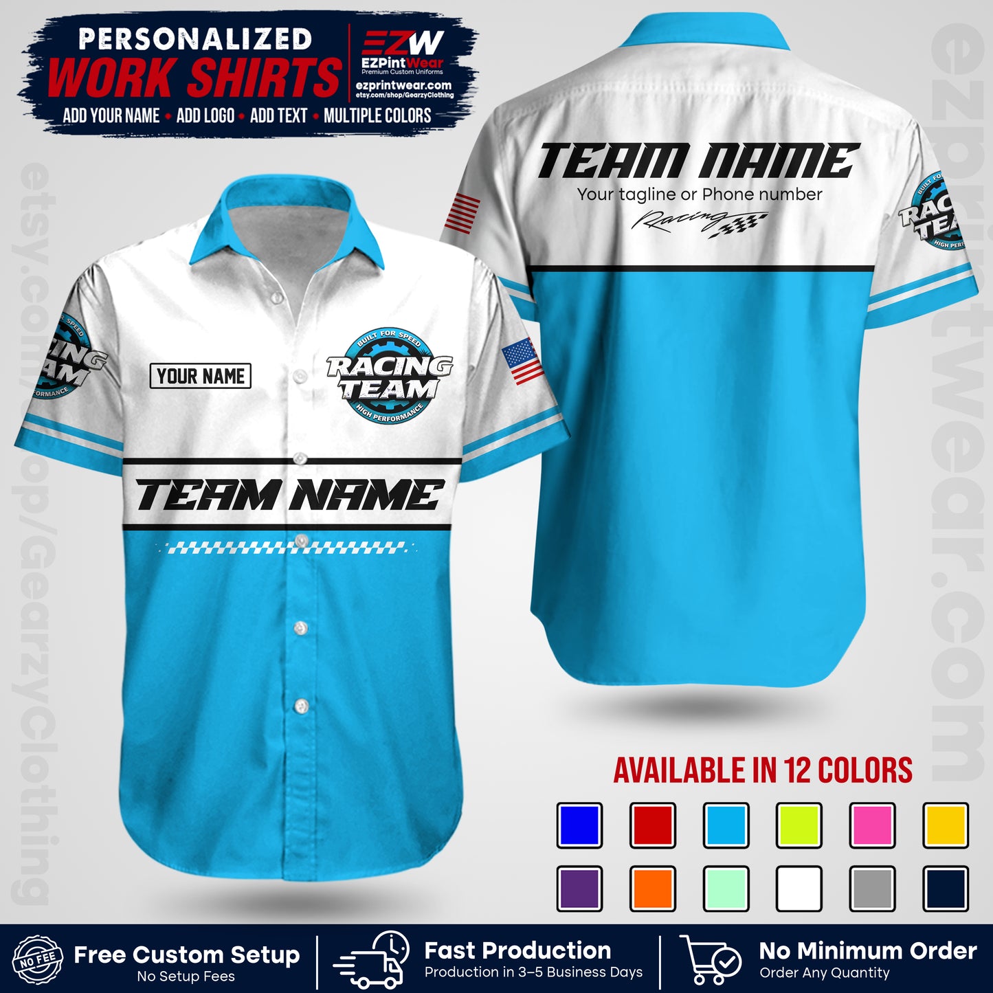 Custom Racing Shirt with Name, Logo & Text | Race Team Uniform | Crew Apparel RC12