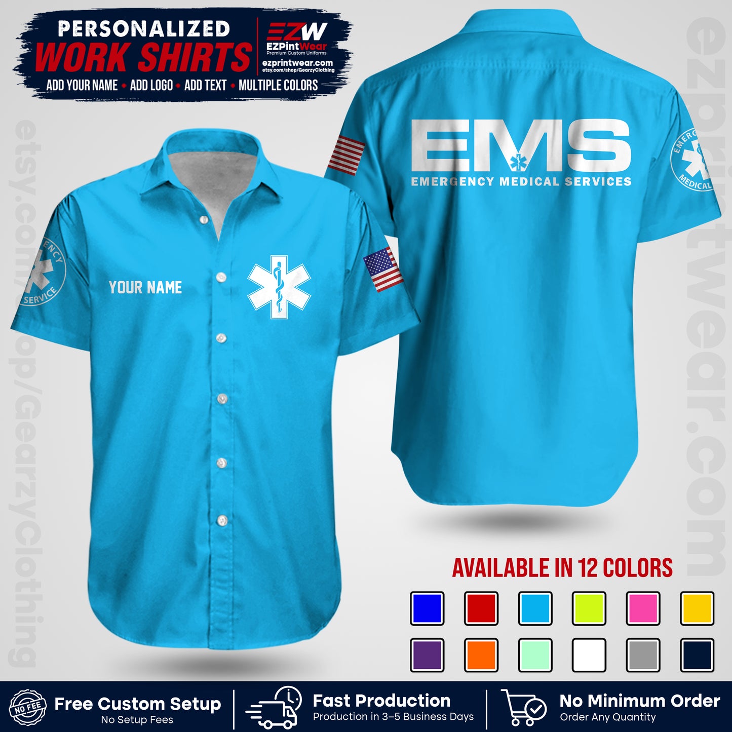 Custom EMS Shirt with Name, Logo & Text | EMS Team Uniform | First Responder Workwear EMSU01