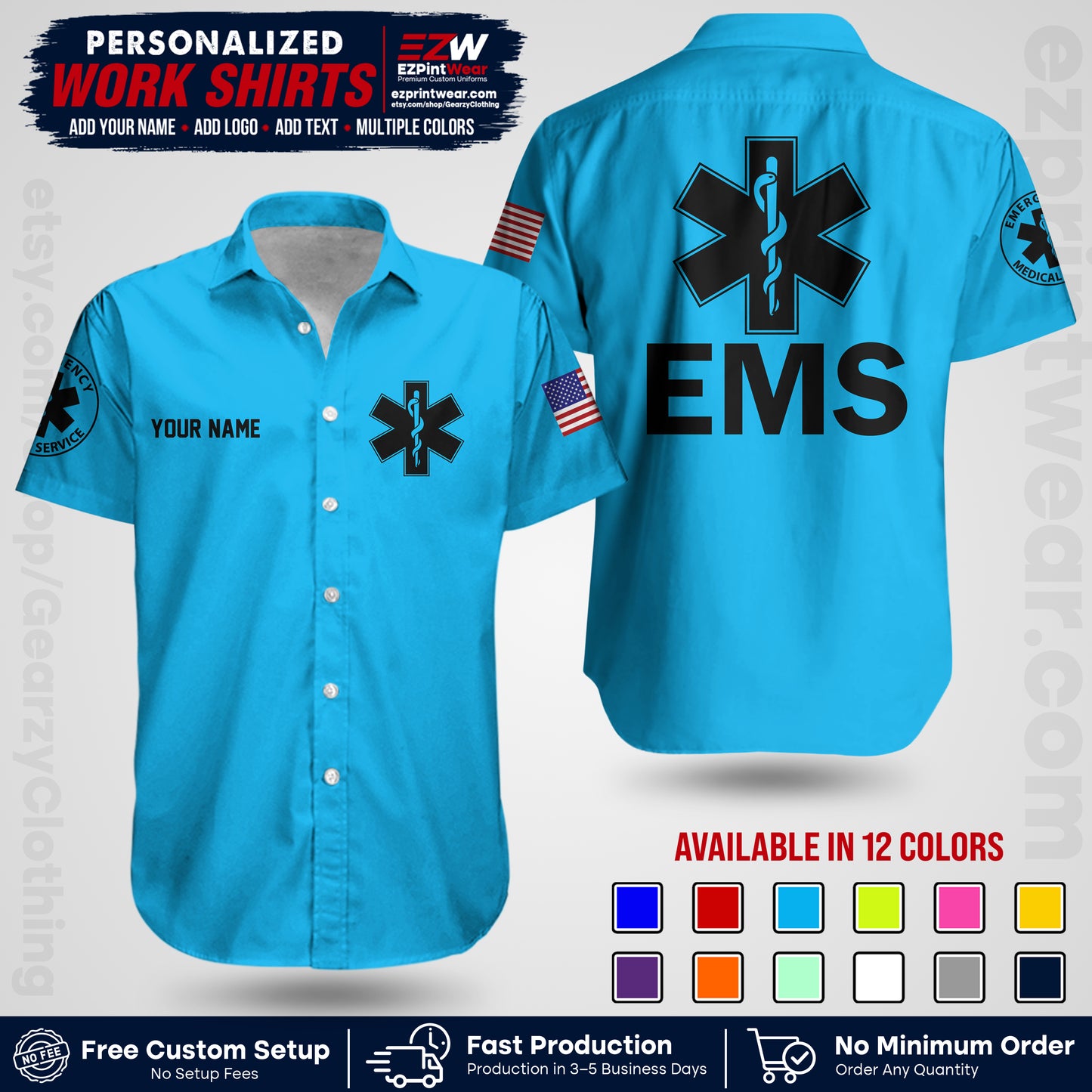 Custom EMS Shirt with Name, Logo & Text | EMS Team Uniform | First Responder Workwear EMSU02