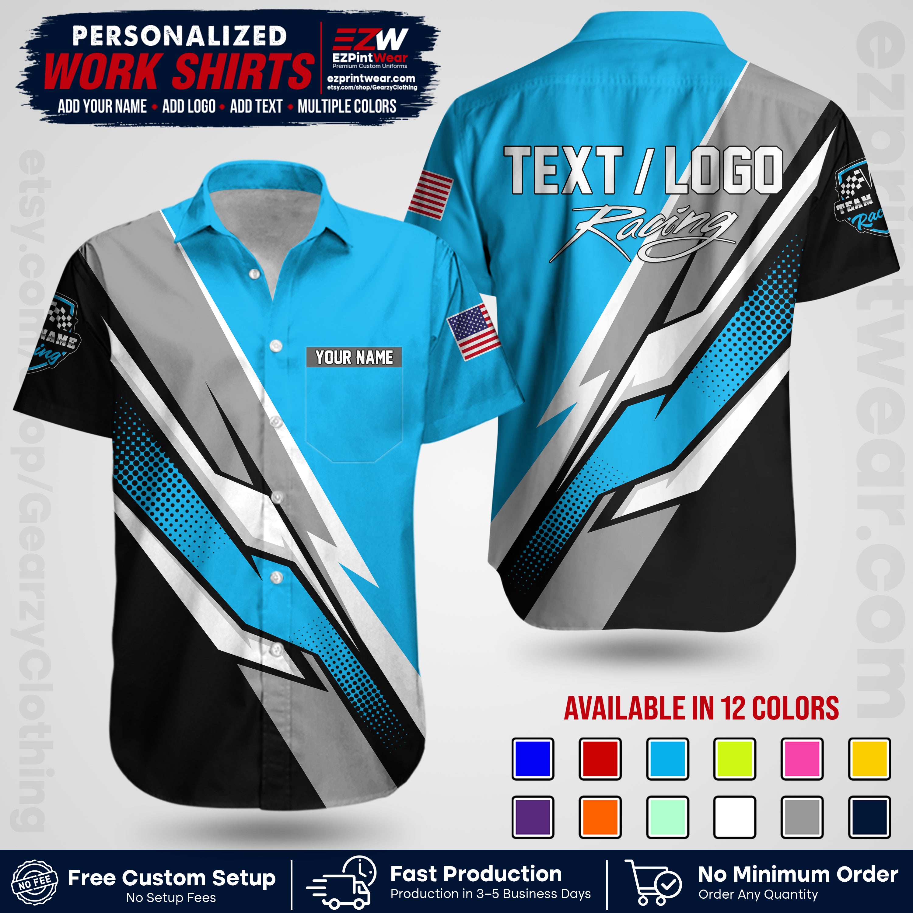 Custom Racing Shirt with Name, Logo & Text | Race Team Uniform | Crew Apparel RC01