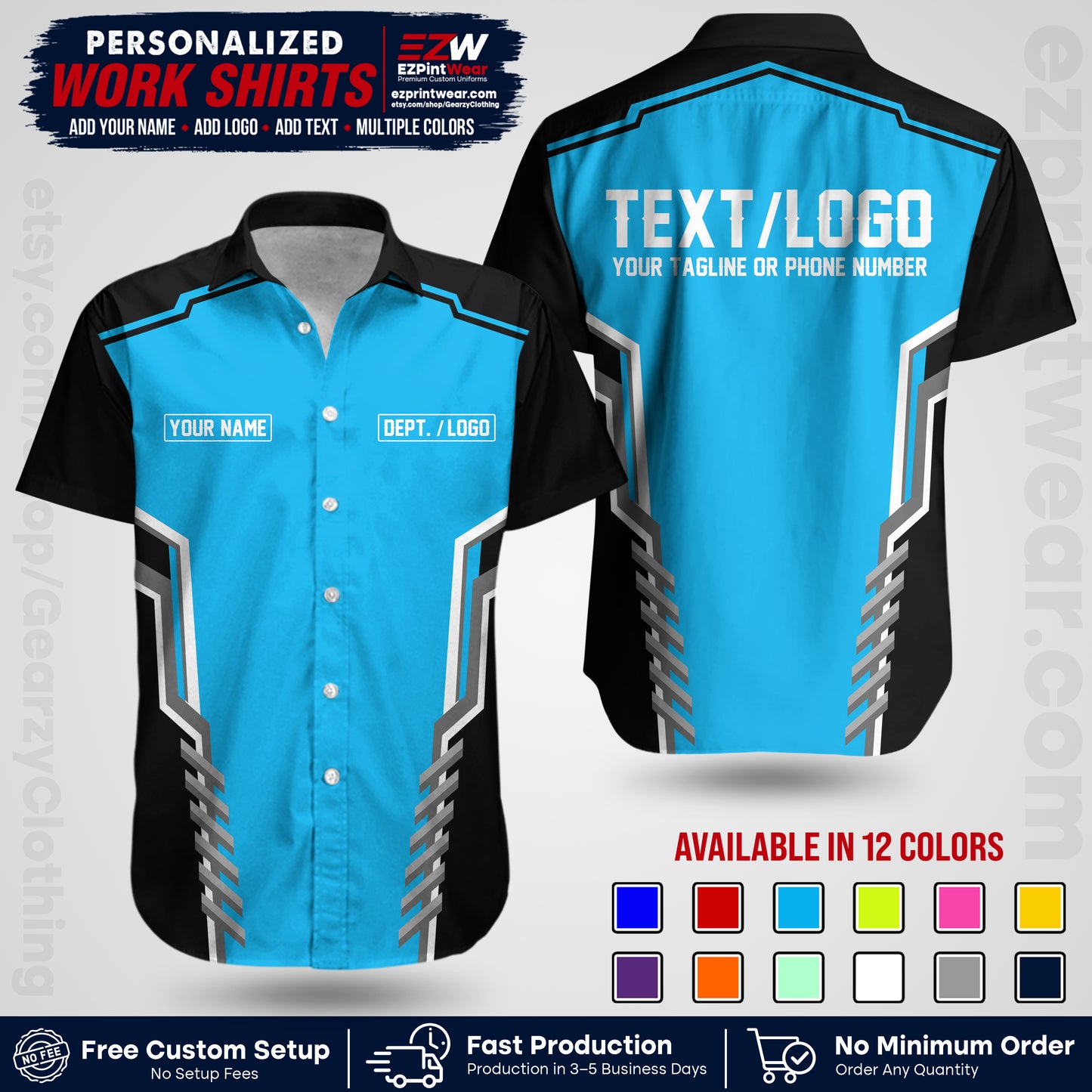 Custom All Over Print Work Uniform Shirt with Name, Logo & Text | Custom Hawaiian Shirt | Company Shirt | Employee Uniform UNF15