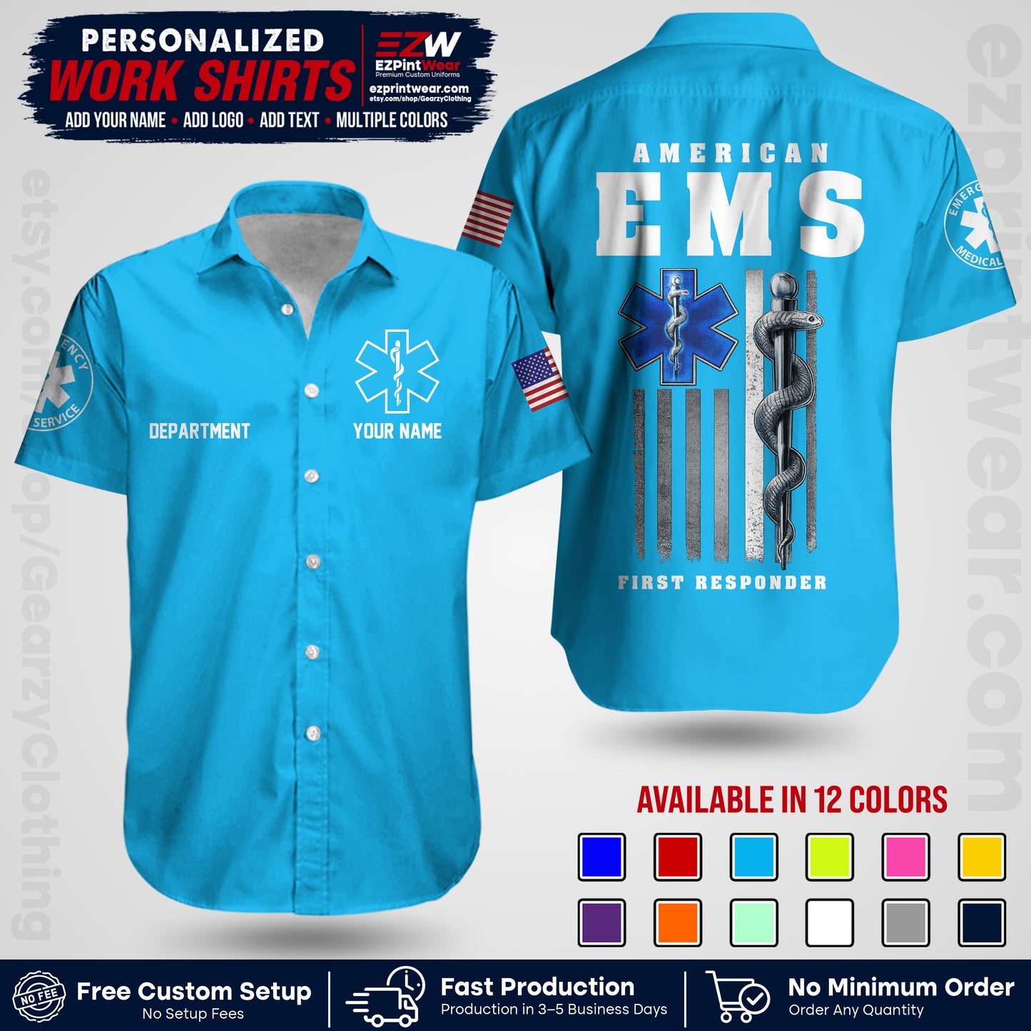 Custom EMS Shirt with Name, Logo & Text | EMS Team Uniform | First Responder Workwear EMSU03