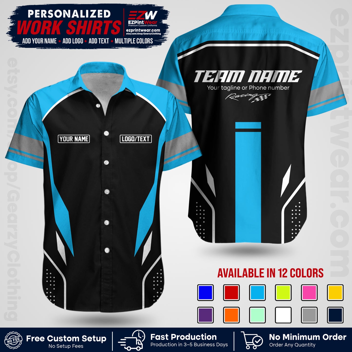 Custom Racing Shirt with Name, Logo & Text | Race Team Uniform | Crew Apparel RC06