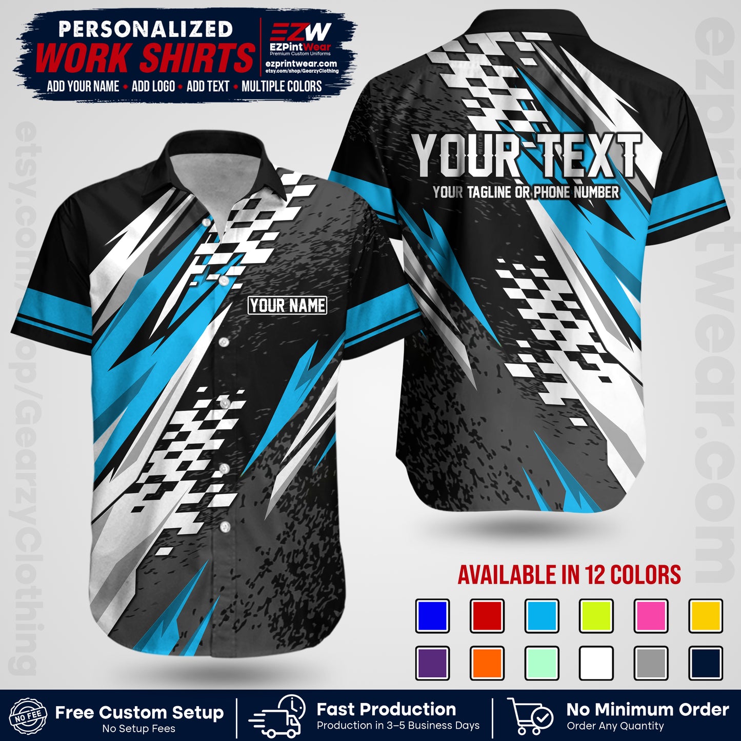 Custom Racing Shirt with Name, Logo & Text | Race Team Uniform | Crew Apparel RC03