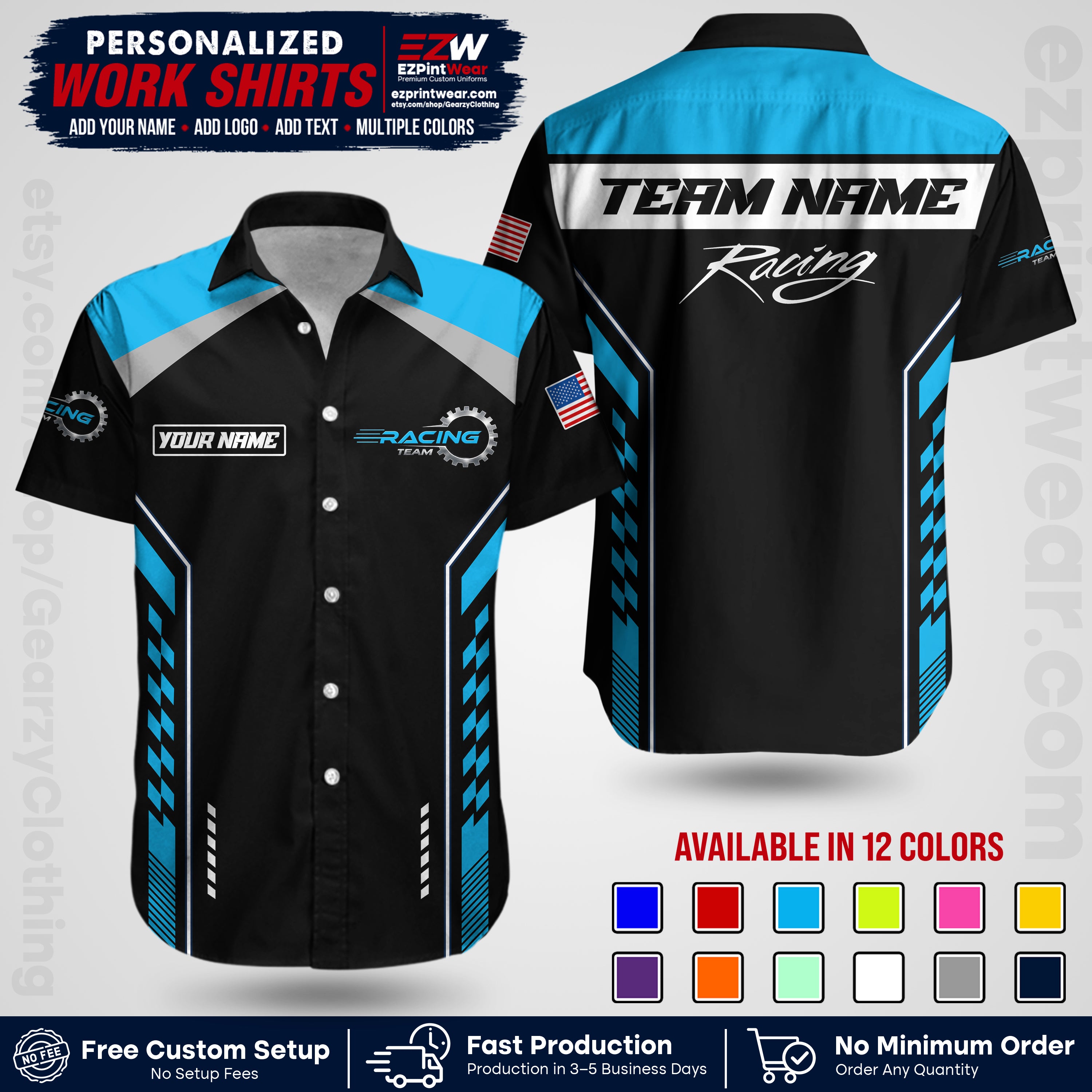 Custom Racing Shirt with Name, Logo & Text | Race Team Uniform | Crew Apparel RC13
