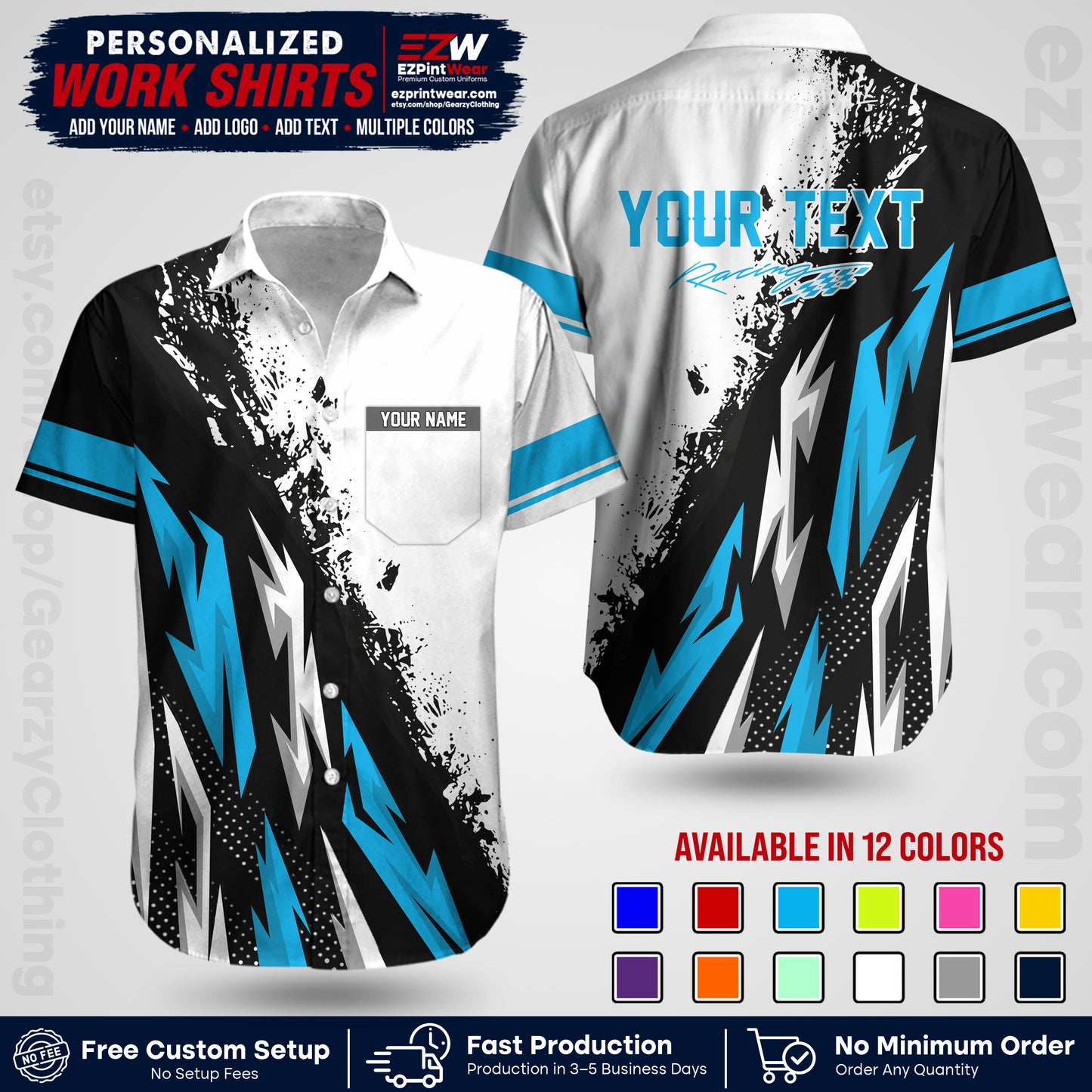 Custom Racing Shirt with Name, Logo & Text | Race Team Uniform | Crew Apparel RC08
