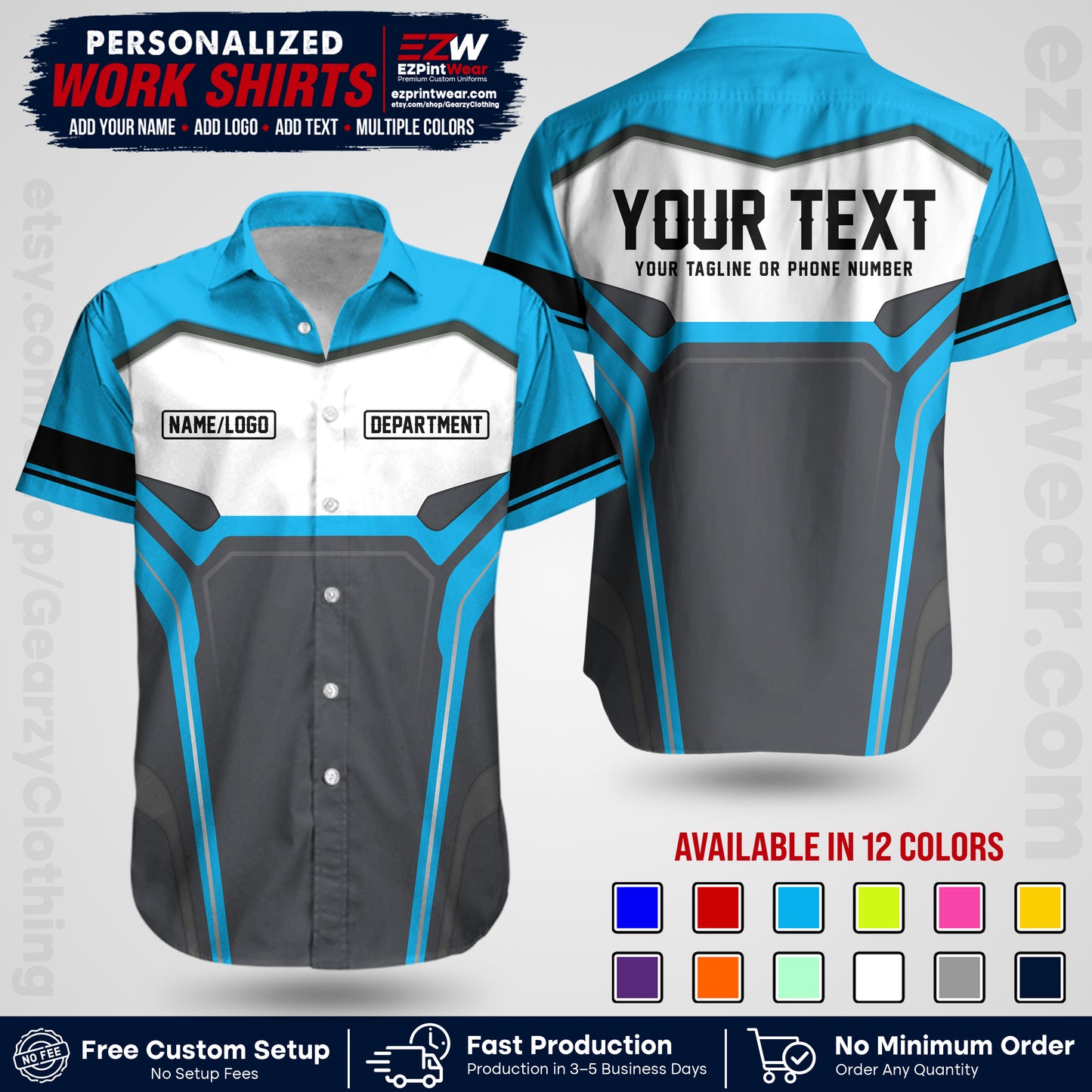 Custom All Over Print Work Uniform Shirt with Name, Logo & Text | Custom Hawaiian Shirt | Company Shirt | Employee Uniform UNF05