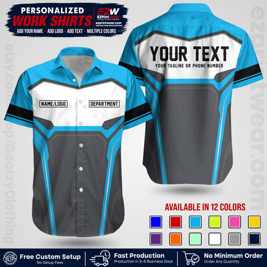 Custom All Over Print Work Uniform Shirt with Name, Logo & Text | Custom Hawaiian Shirt | Company Shirt | Employee Uniform UNF05