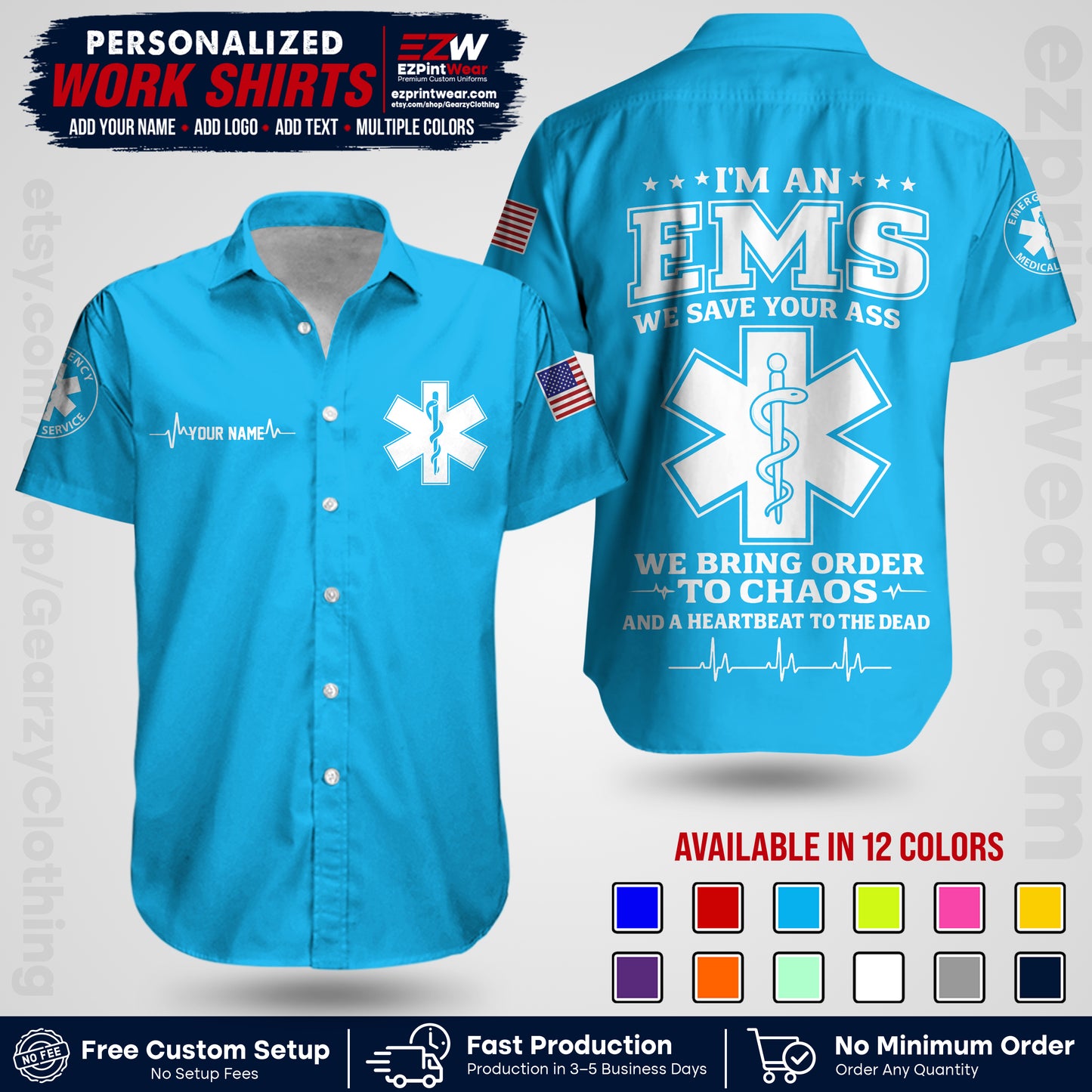 Custom EMS Shirt with Name, Logo & Text | EMS Team Uniform | First Responder Workwear EMSU05