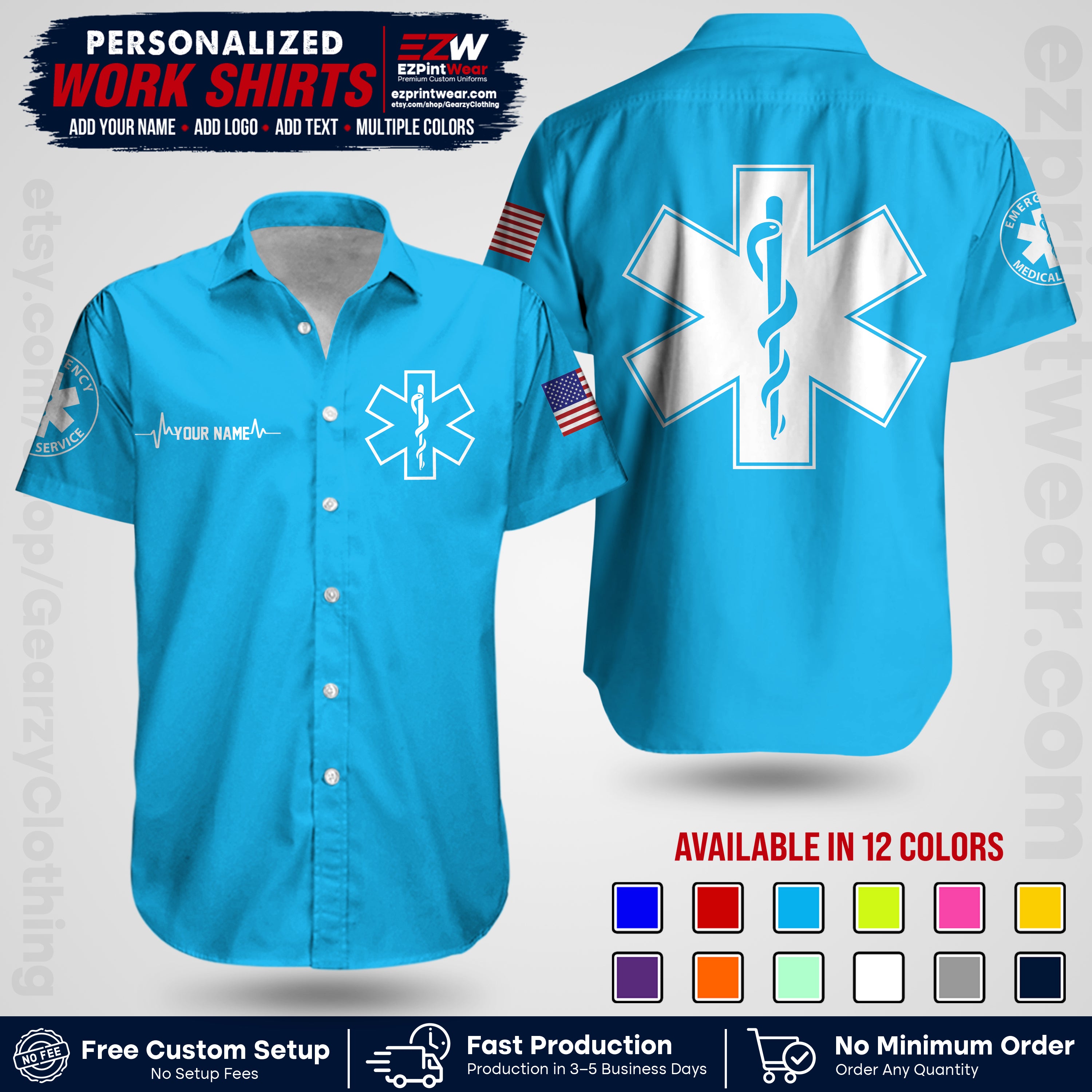 Custom EMS Shirt with Name, Logo & Text | EMS Team Uniform | First Responder Workwear EMSU04