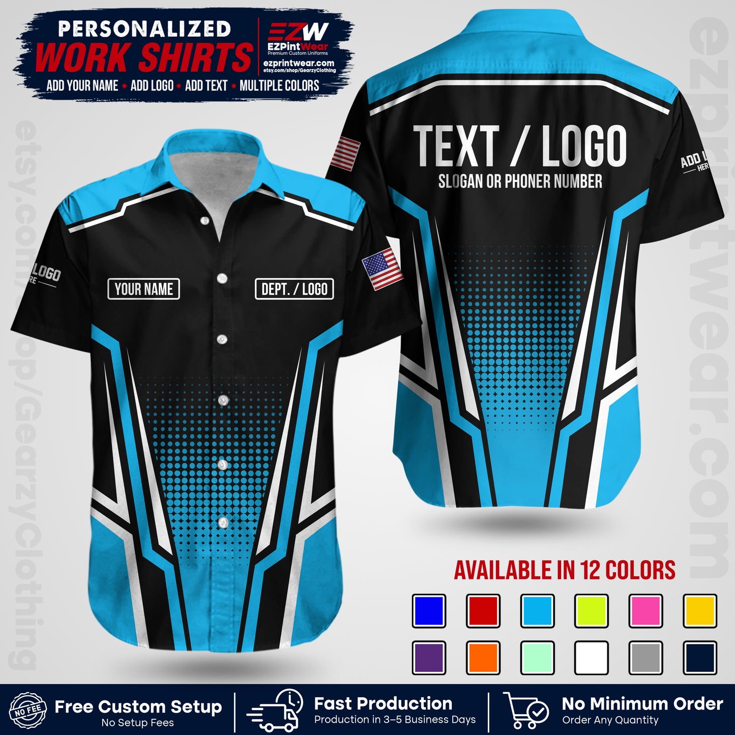 Custom All Over Print Work Uniform Shirt with Name, Logo & Text | Custom Hawaiian Shirt | Company Shirt | Employee Uniform UNF17