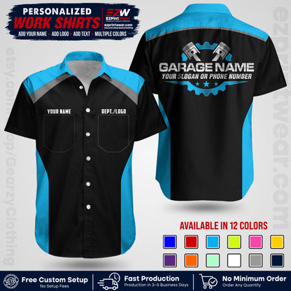 Custom Mechanic Work Shirt with Name, Logo & Text | Auto Shop Uniform | Workwear MCN 06