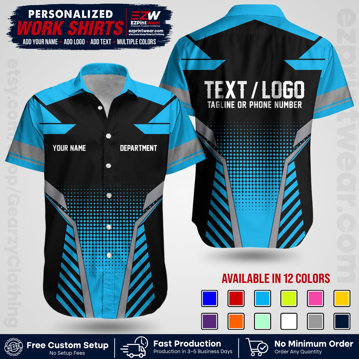 Custom All Over Print Work Uniform Shirt with Name, Logo & Text | Custom Hawaiian Shirt | Company Shirt | Employee Uniform UNF06
