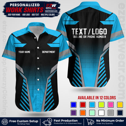 Custom All Over Print Work Uniform Shirt with Name, Logo & Text | Custom Hawaiian Shirt | Company Shirt | Employee Uniform UNF06