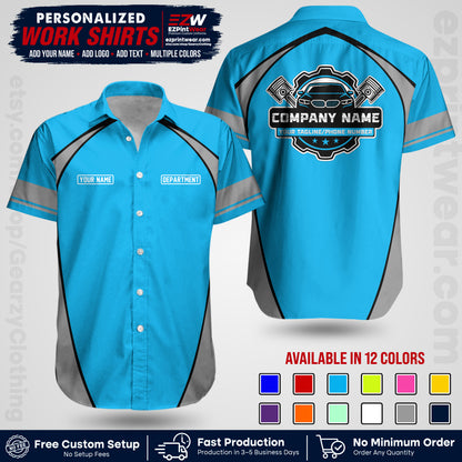 Custom Mechanic Work Shirt with Name, Logo & Text | Auto Shop Uniform | Workwear MCN 09