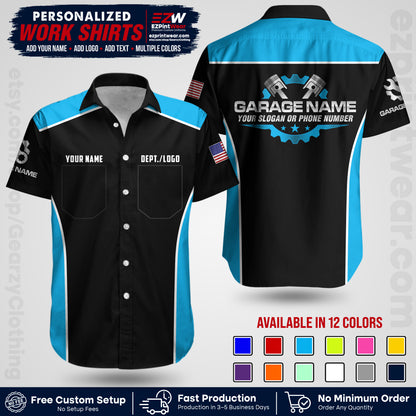 Custom Mechanic Work Shirt with Name, Logo & Text | Auto Shop Uniform | Workwear MCN 07