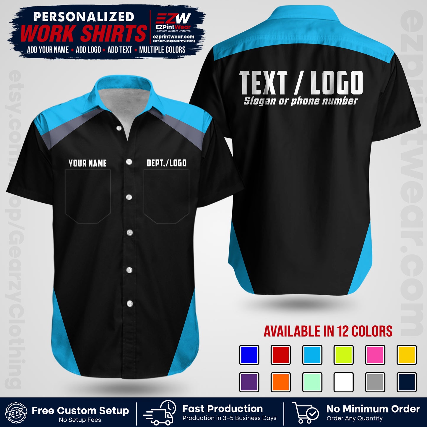 Custom All Over Print Work Uniform Shirt with Name, Logo & Text | Custom Hawaiian Shirt | Company Shirt | Employee Uniform UNF02