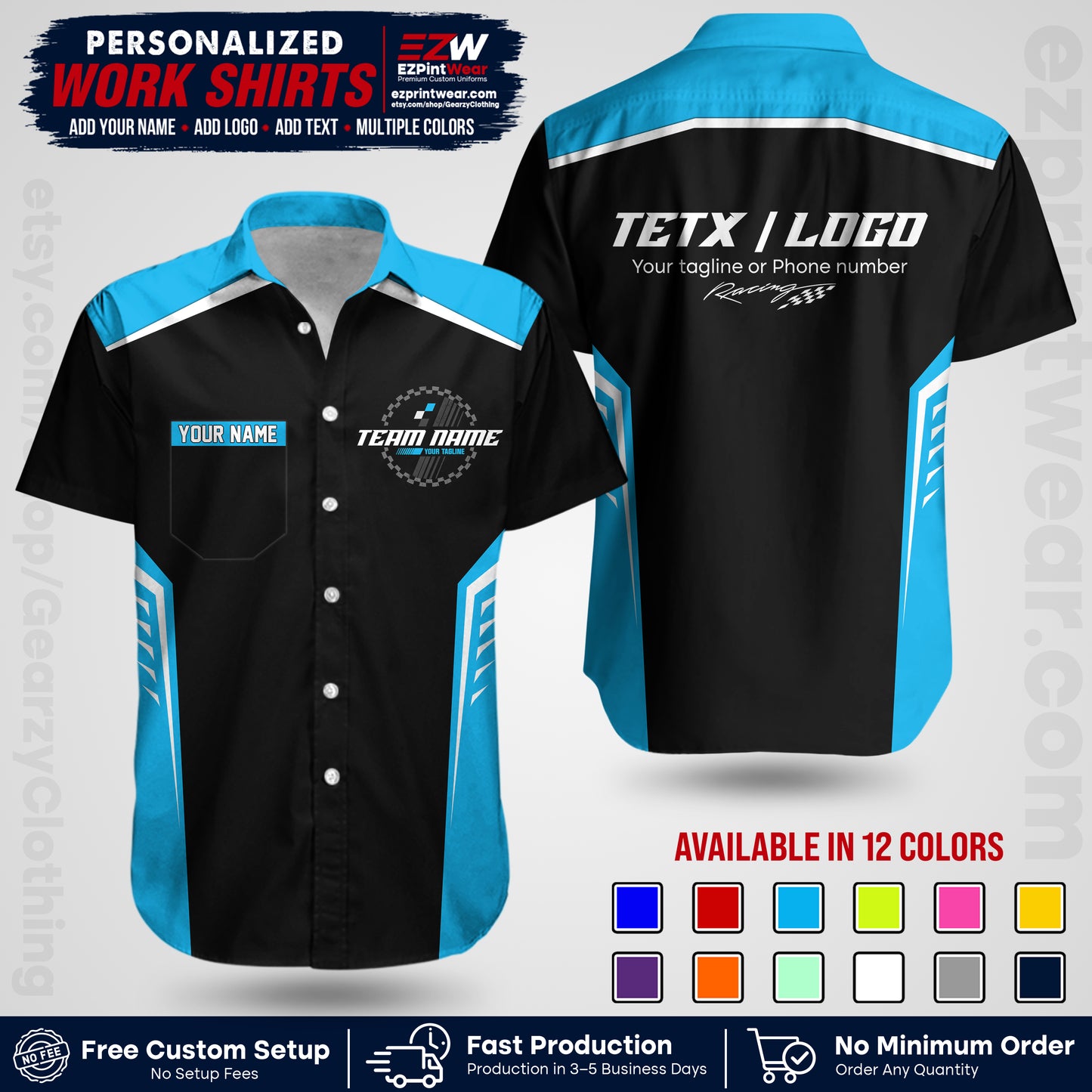 Custom Racing Shirt with Name, Logo & Text | Race Team Uniform | Crew Apparel RC07