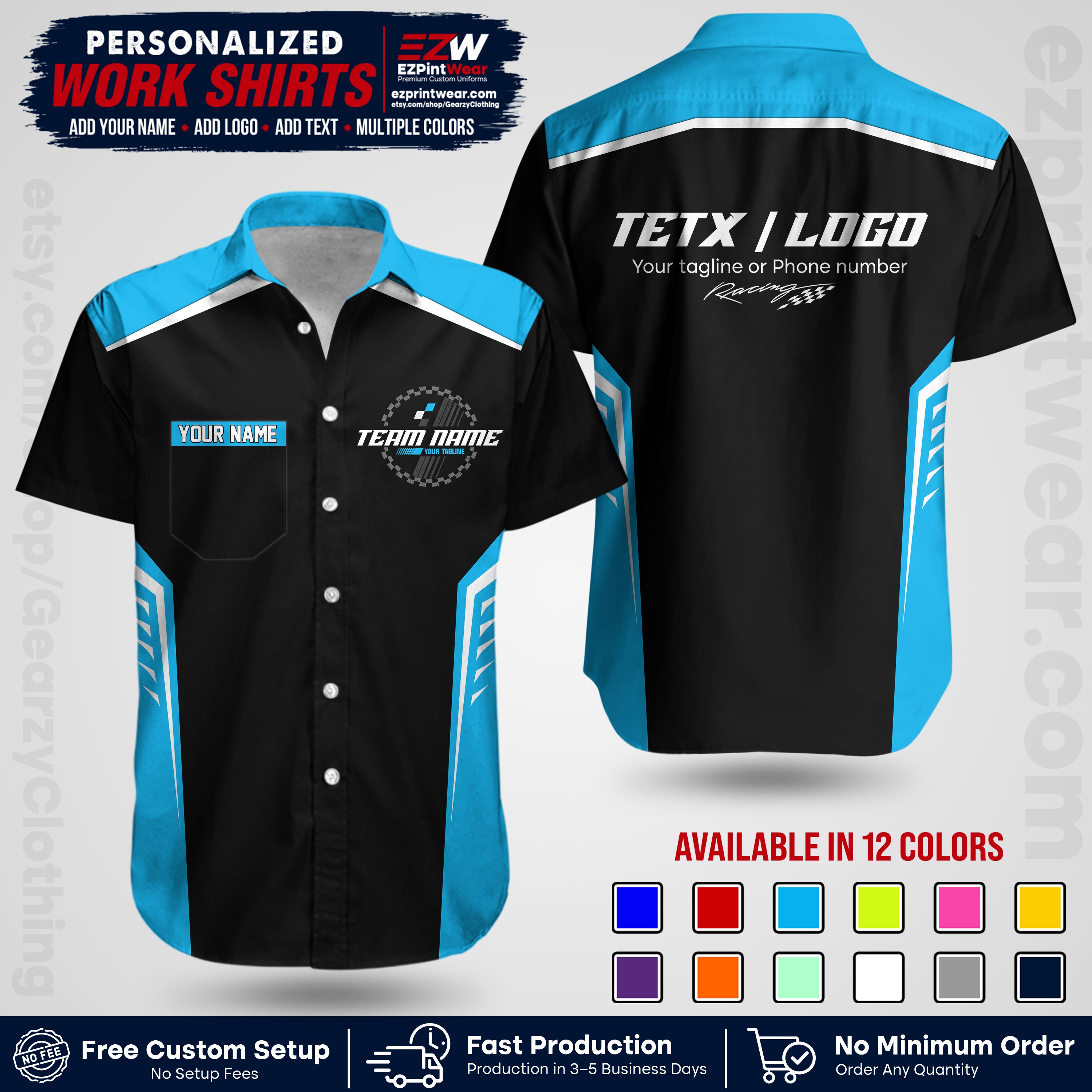 Custom Racing Shirt with Name, Logo & Text | Race Team Uniform | Crew Apparel RC07