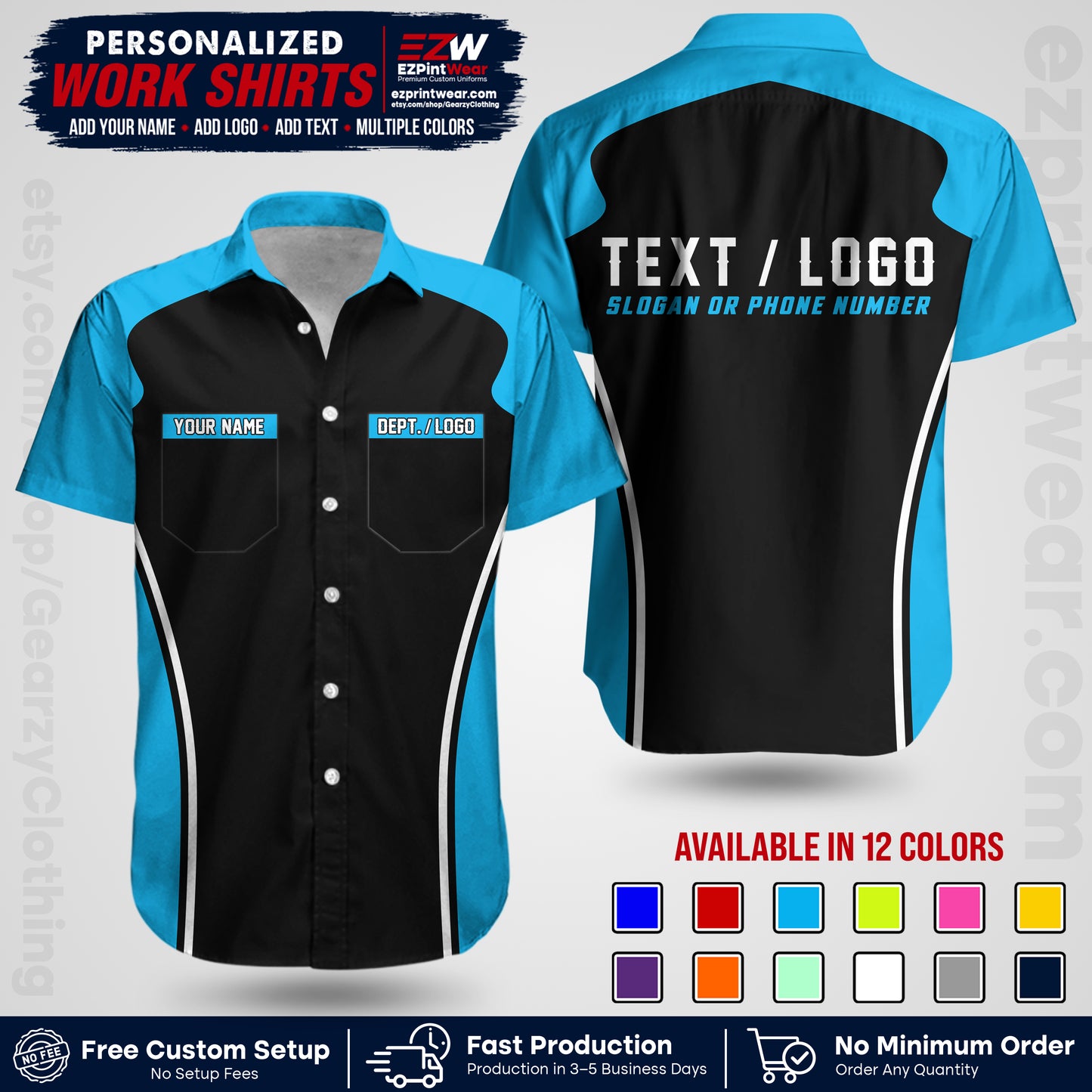 Custom All Over Print Work Uniform Shirt with Name, Logo & Text | Custom Hawaiian Shirt | Company Shirt | Employee Uniform UNF16