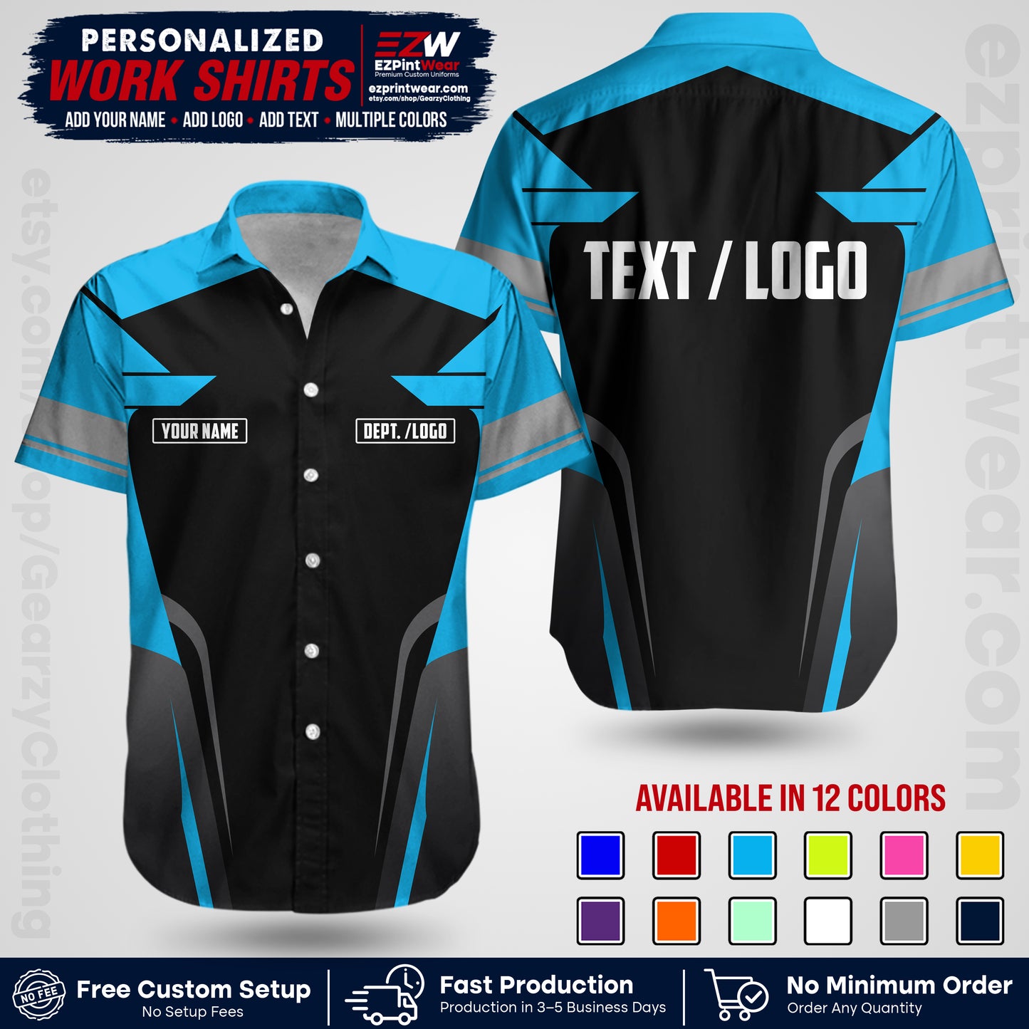 Custom All Over Print Work Uniform Shirt with Name, Logo & Text | Custom Hawaiian Shirt | Company Shirt | Employee Uniform UNF01