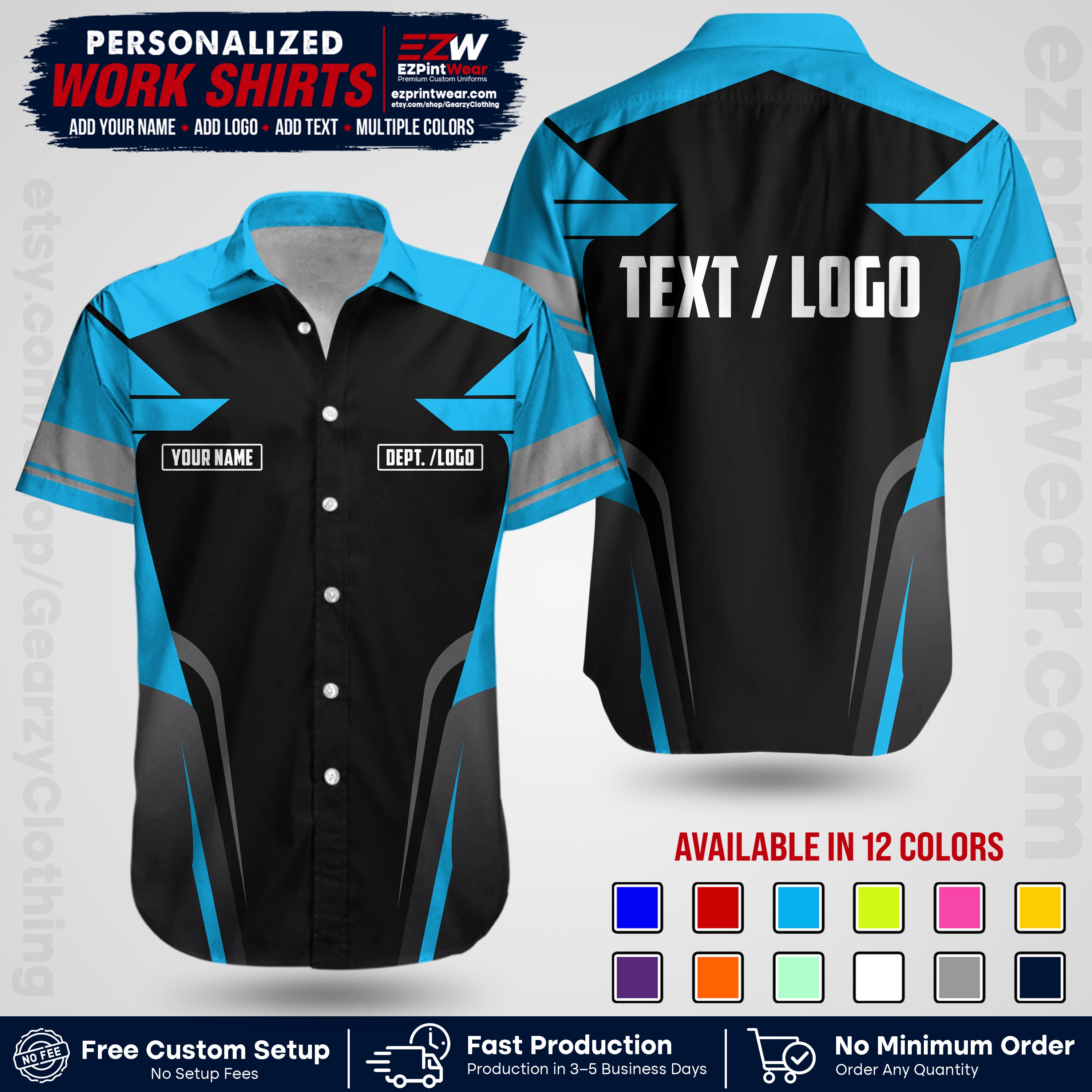 Custom All Over Print Work Uniform Shirt with Name, Logo & Text | Custom Hawaiian Shirt | Company Shirt | Employee Uniform UNF01