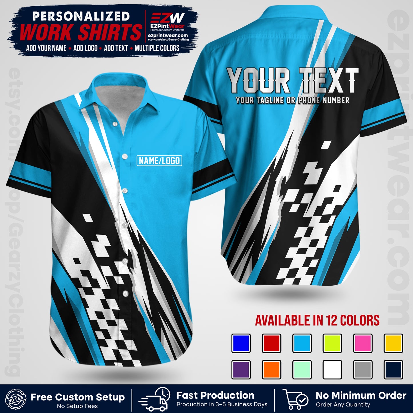 Custom Racing Shirt with Name, Logo & Text | Race Team Uniform | Crew Apparel RC04