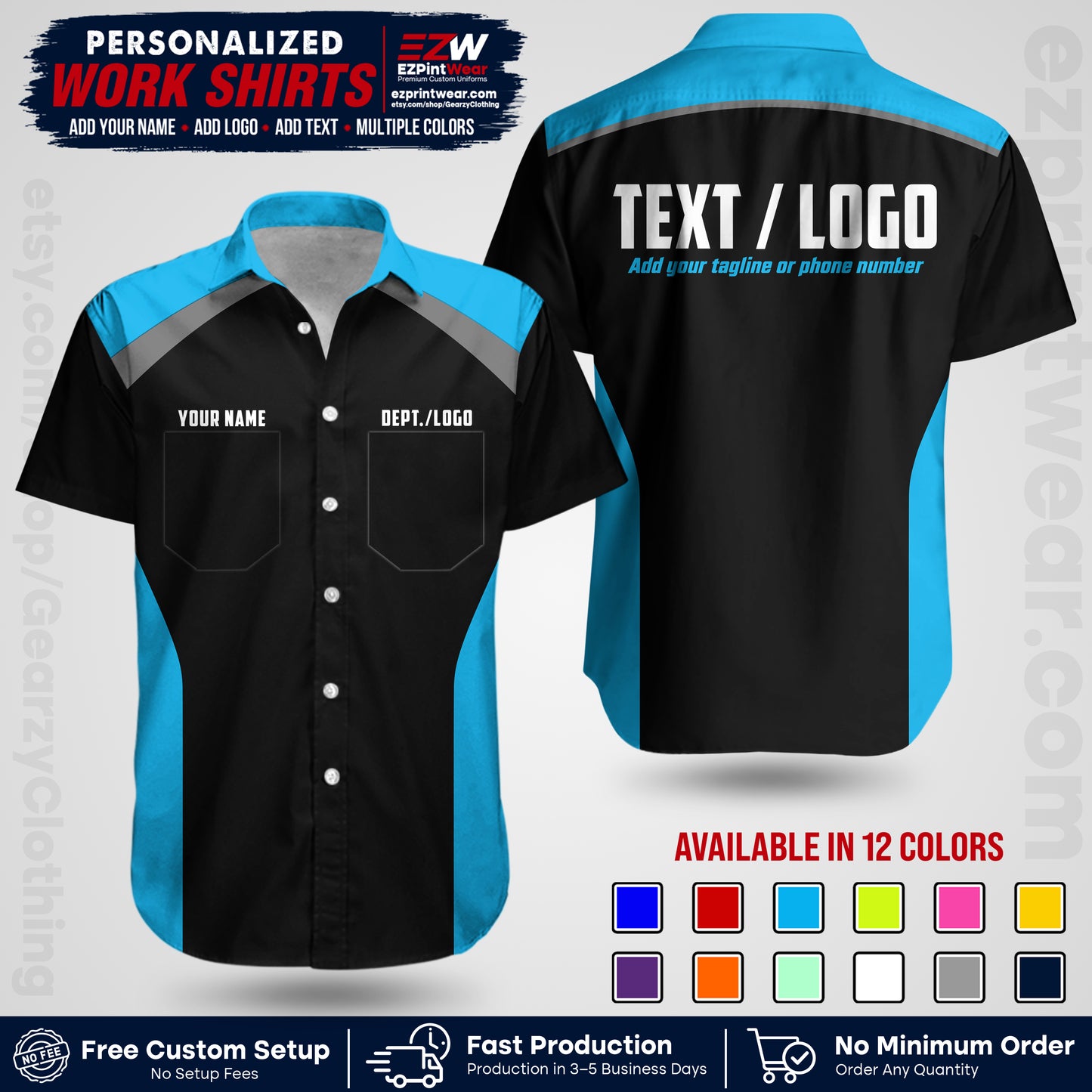 Custom All Over Print Work Uniform Shirt with Name, Logo & Text | Custom Hawaiian Shirt | Company Shirt | Employee Uniform UNF04