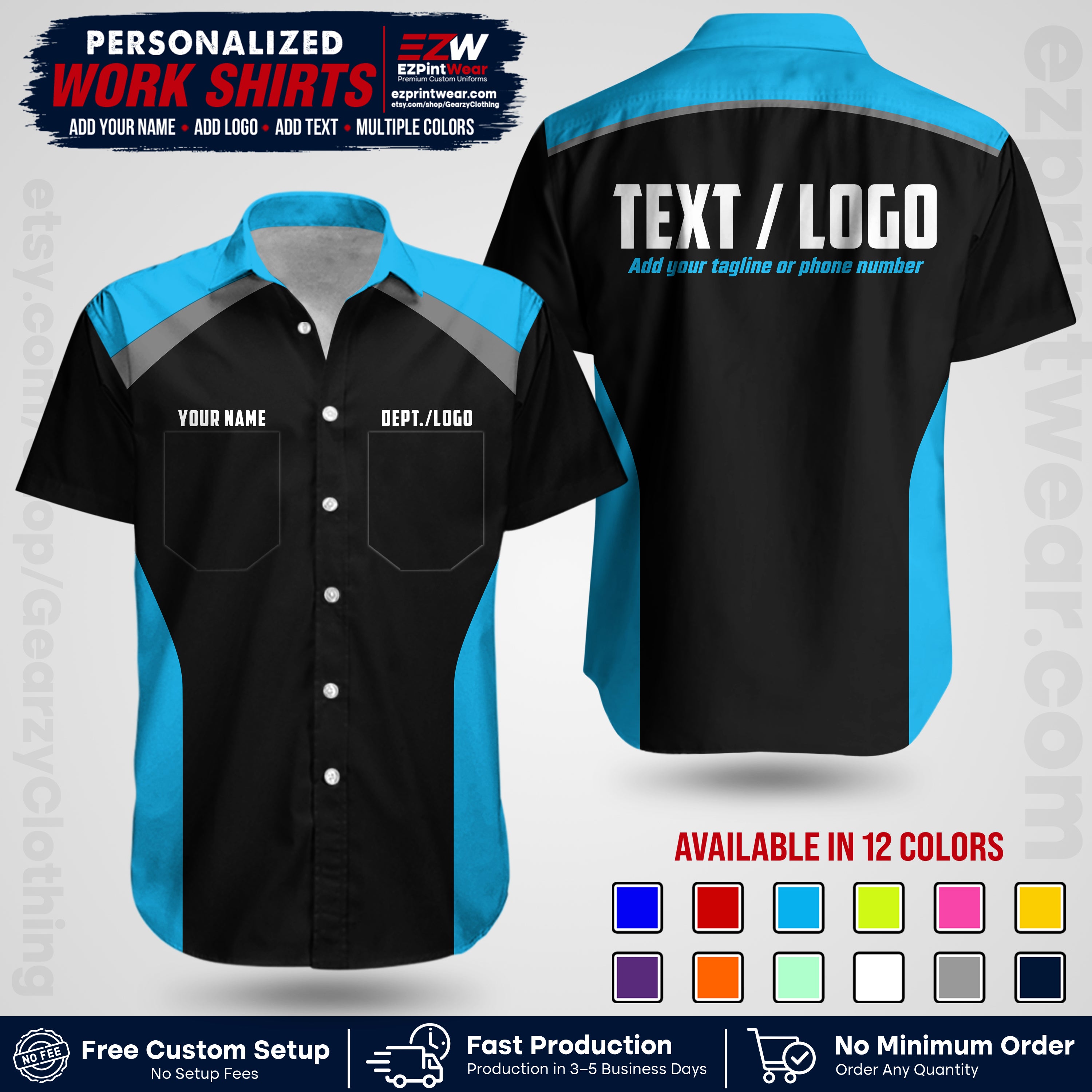 Custom All Over Print Work Uniform Shirt with Name, Logo & Text | Custom Hawaiian Shirt | Company Shirt | Employee Uniform UNF04