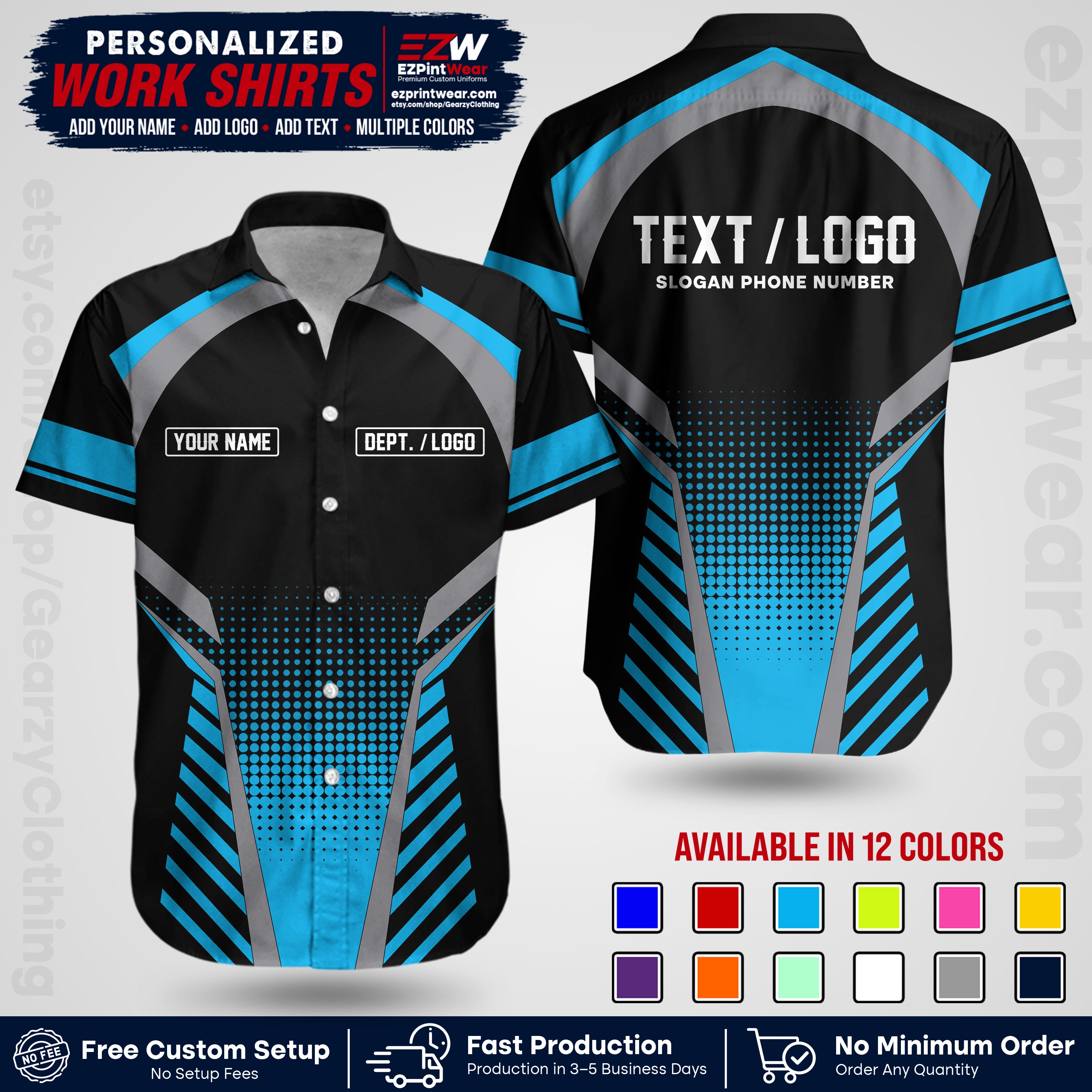 Custom All Over Print Work Uniform Shirt with Name, Logo & Text | Custom Hawaiian Shirt | Company Shirt | Employee Uniform UNF19