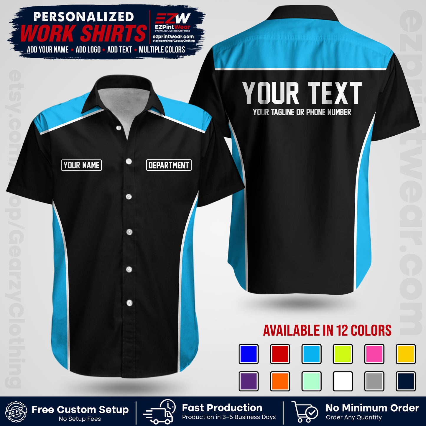 Custom All Over Print Work Uniform Shirt with Name, Logo & Text | Custom Hawaiian Shirt | Company Shirt | Employee Uniform UNF12