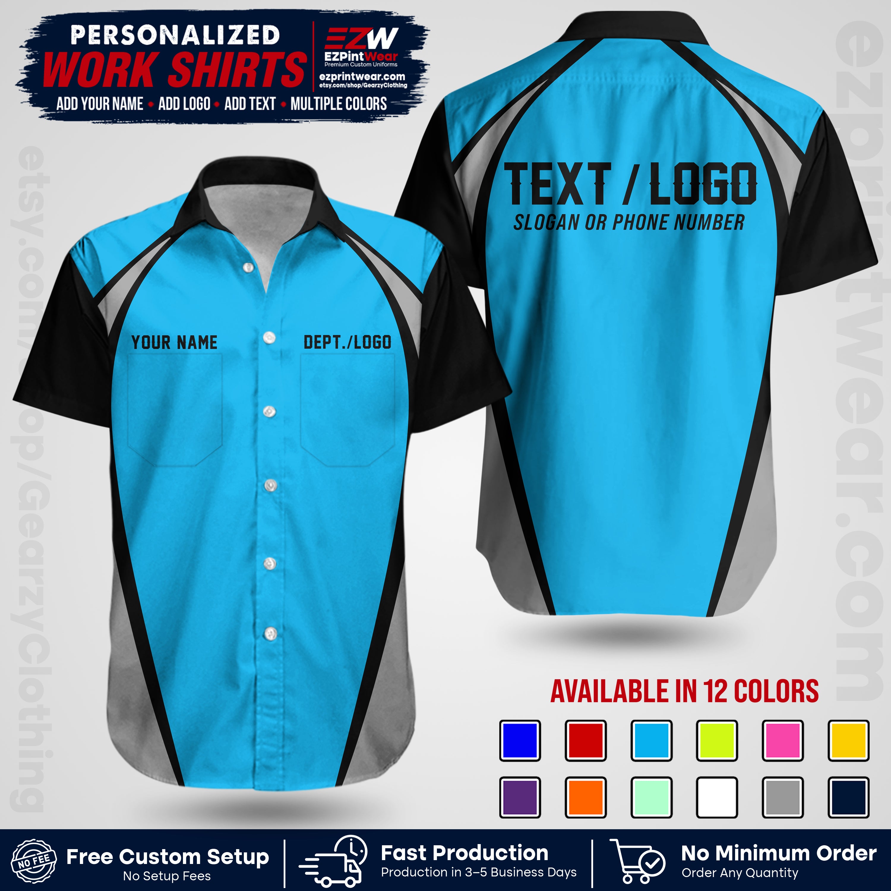 Custom All Over Print Work Uniform Shirt with Name, Logo & Text | Custom Hawaiian Shirt | Company Shirt | Employee Uniform UNF20
