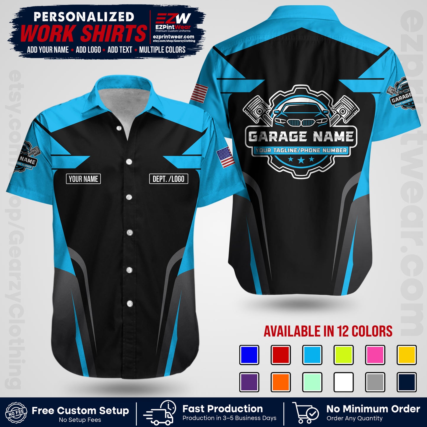 Custom Mechanic Work Shirt with Name, Logo & Text | Auto Shop Uniform | Workwear MCN 04