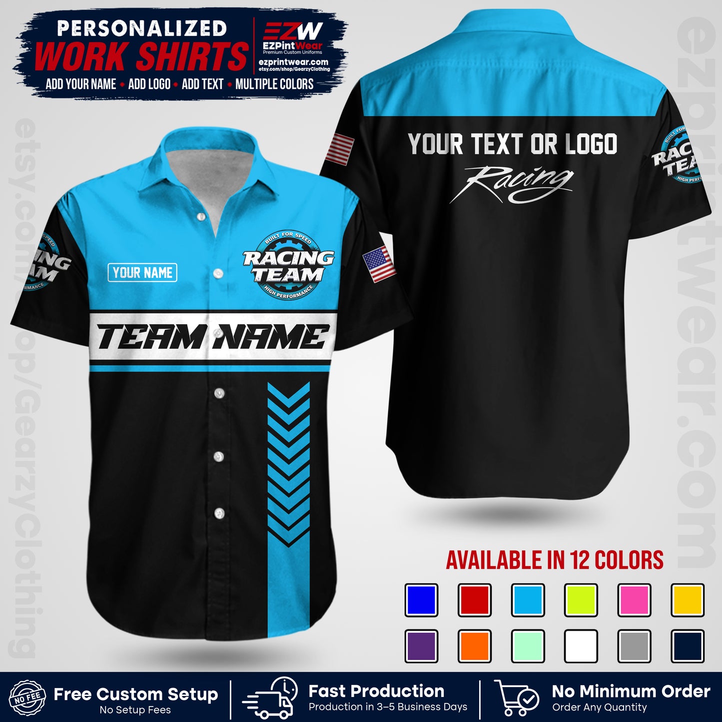 Custom Racing Shirt with Name, Logo & Text | Race Team Uniform | Crew Apparel RC02