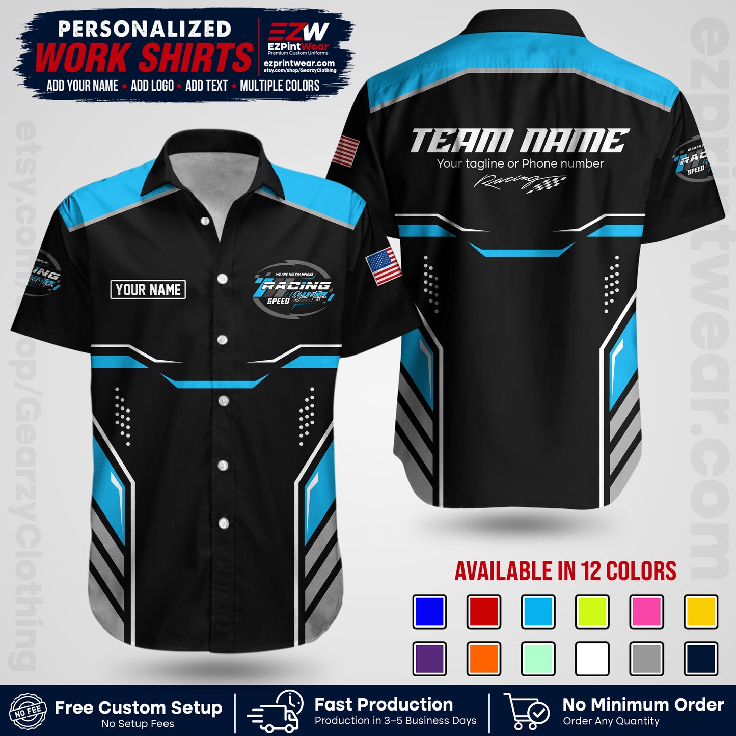 Custom Racing Shirt with Name, Logo & Text | Race Team Uniform | Crew Apparel RC10