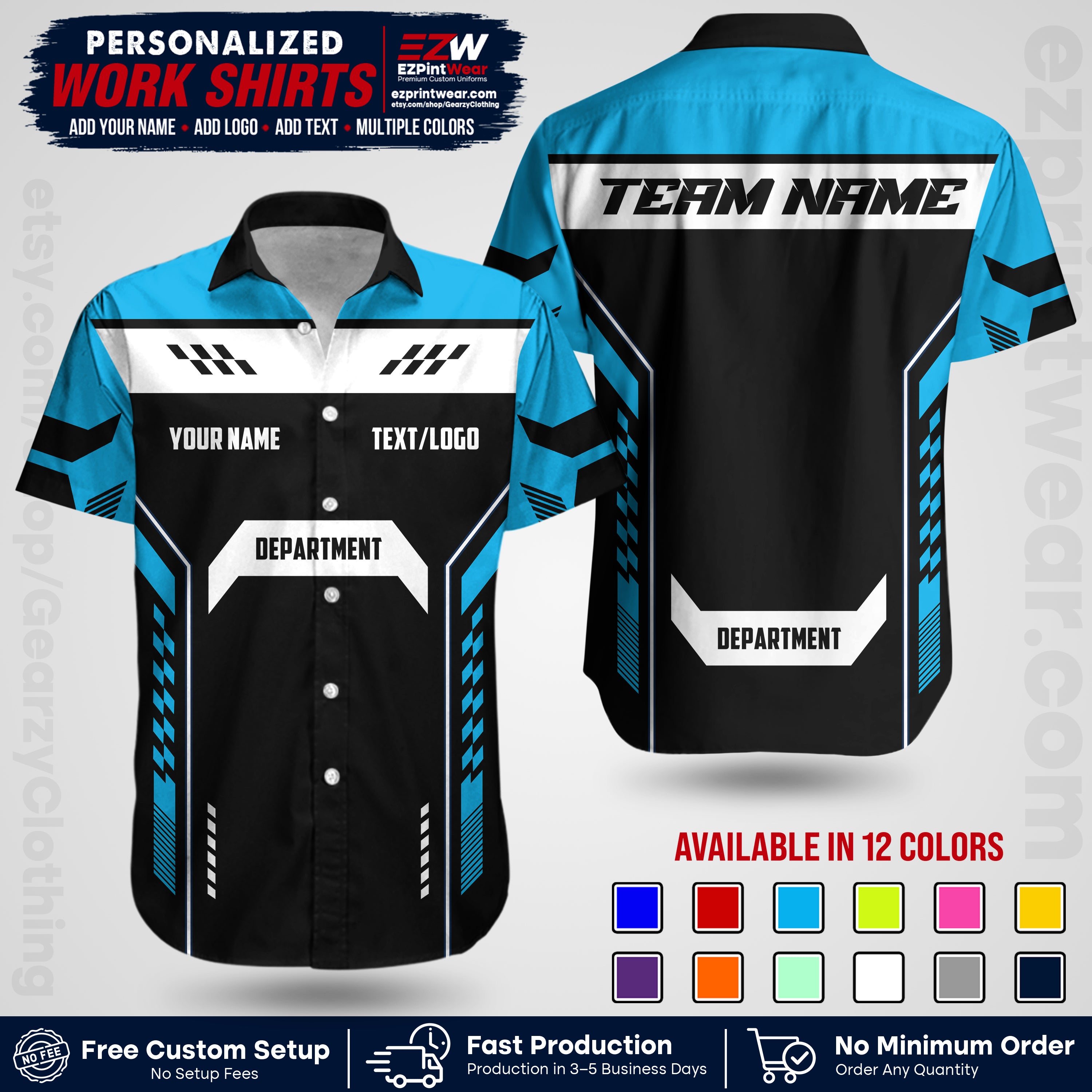 Custom All Over Print Work Uniform Shirt with Name, Logo & Text | Custom Hawaiian Shirt | Company Shirt | Employee Uniform UNF18