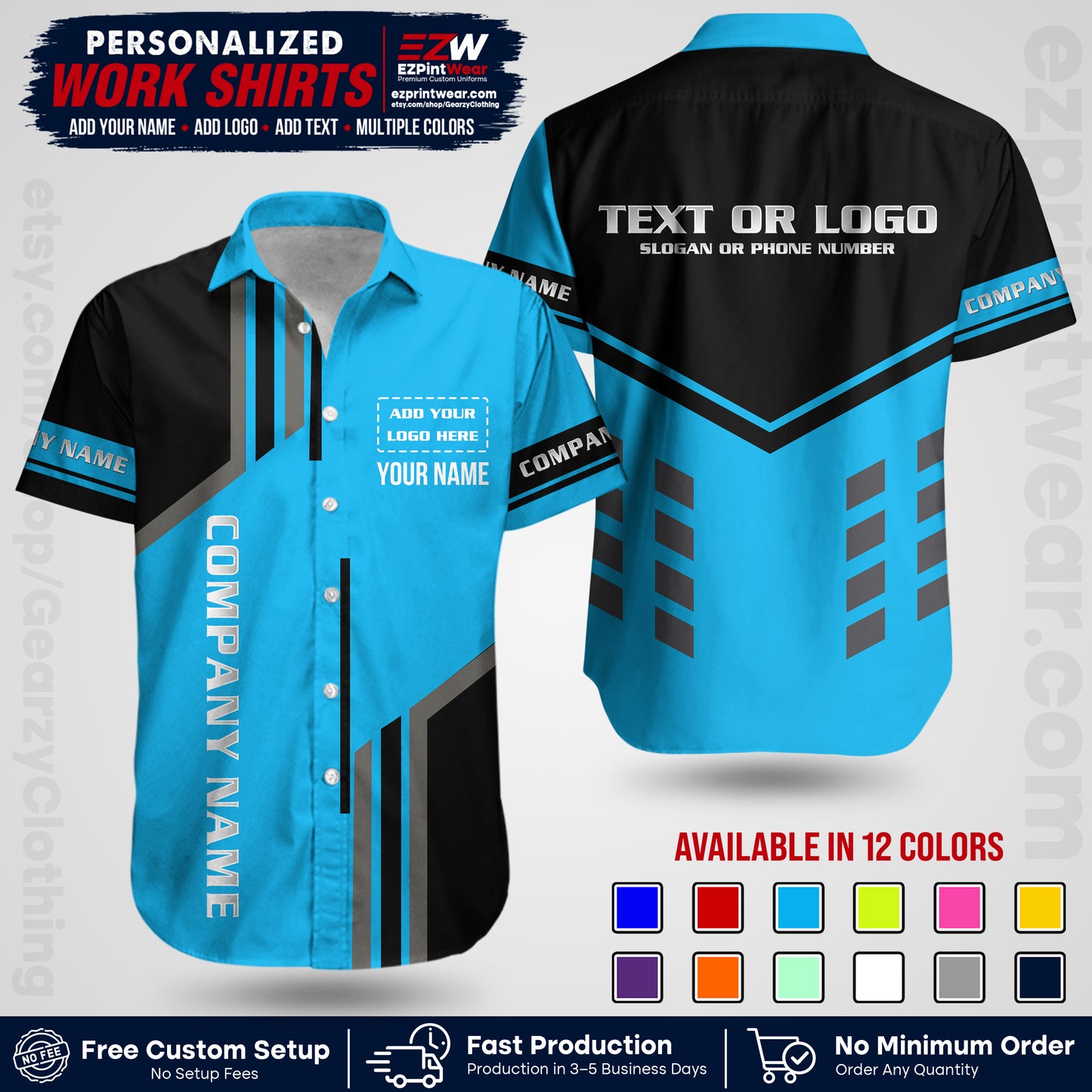 Custom All Over Print Work Uniform Shirt with Name, Logo & Text | Custom Hawaiian Shirt | Company Shirt | Employee Uniform UNF10