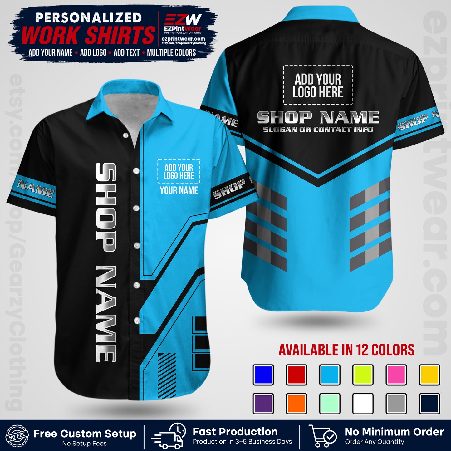 Custom All Over Print Work Uniform Shirt with Name, Logo & Text | Custom Hawaiian Shirt | Company Shirt | Employee Uniform UNF11