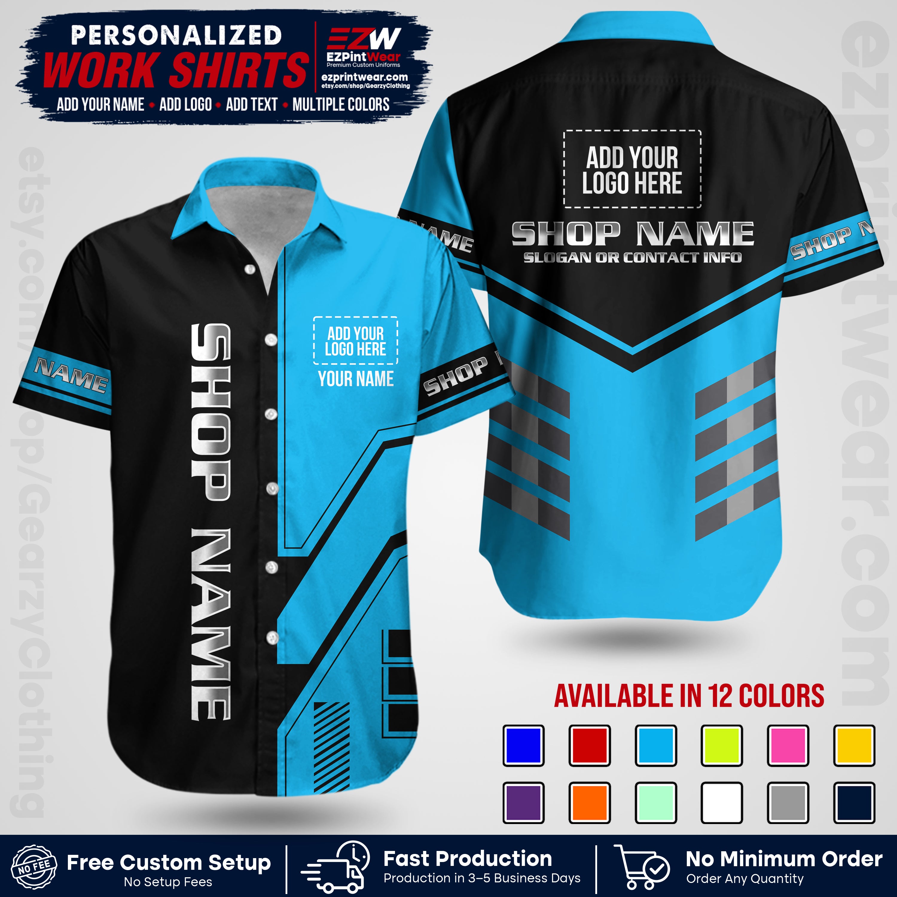 Custom All Over Print Work Uniform Shirt with Name, Logo & Text | Custom Hawaiian Shirt | Company Shirt | Employee Uniform UNF11