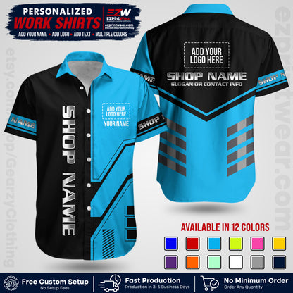 Custom All Over Print Work Uniform Shirt with Name, Logo & Text | Custom Hawaiian Shirt | Company Shirt | Employee Uniform UNF11