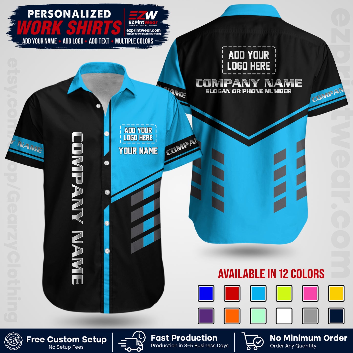 Custom All Over Print Work Uniform Shirt with Name, Logo & Text | Custom Hawaiian Shirt | Company Shirt | Employee Uniform UNF09