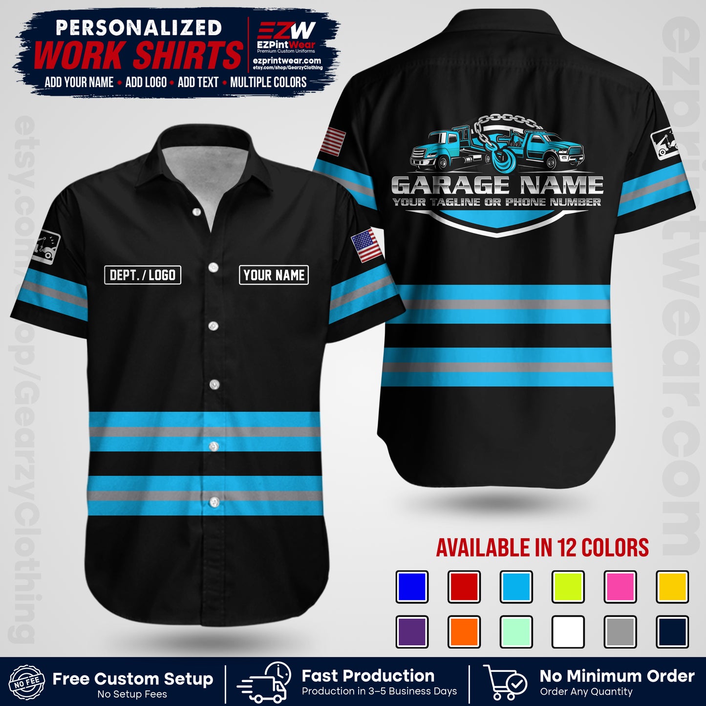 Custom Towing Workwear Uniform | Personalized Tow Truck Shirt | Non-Reflective Safety Stripe Apparel | Custom Towing Shirt | Tow Truck Apparel TW03