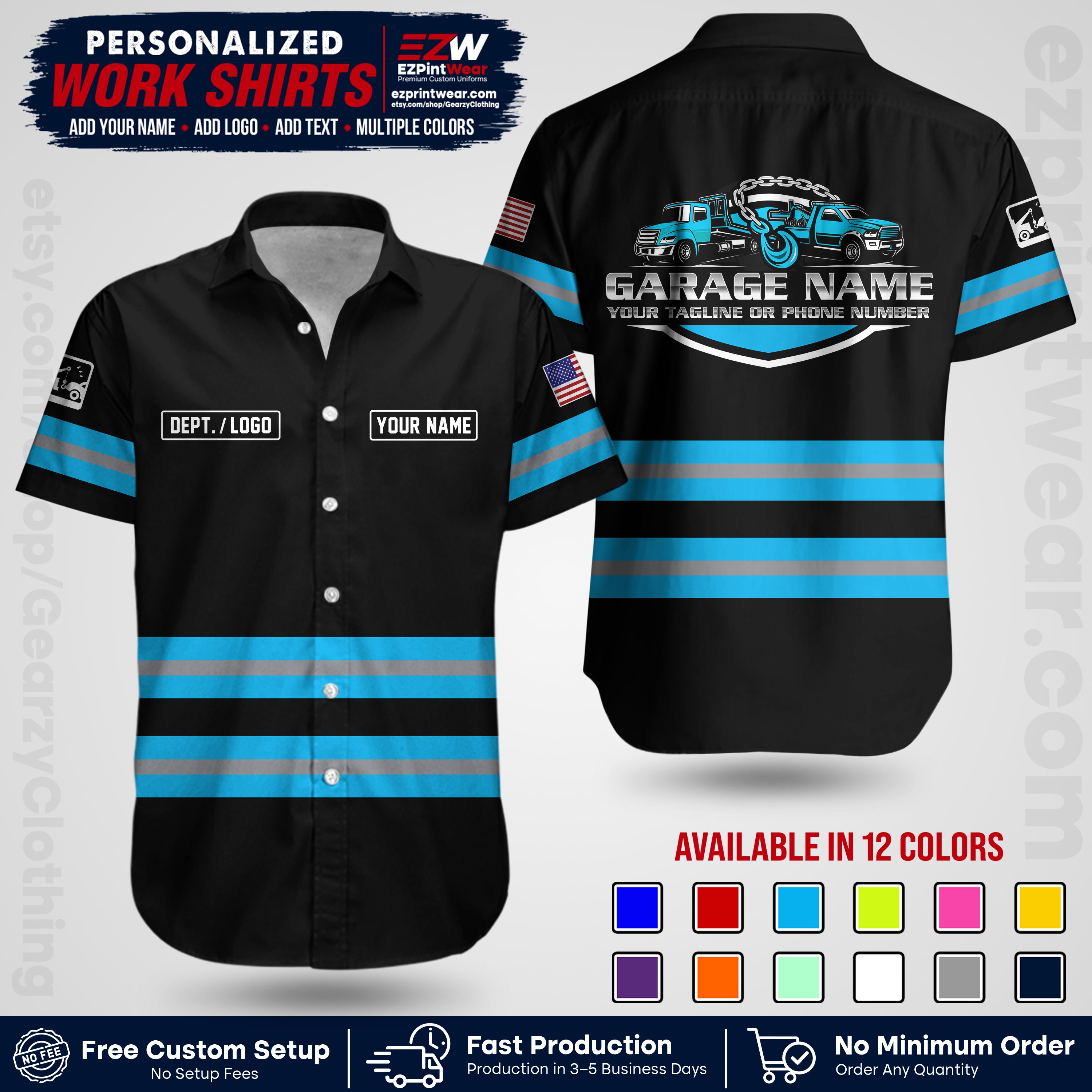 Custom Towing Workwear Uniform | Personalized Tow Truck Shirt | Non-Reflective Safety Stripe Apparel | Custom Towing Shirt | Tow Truck Apparel TW03