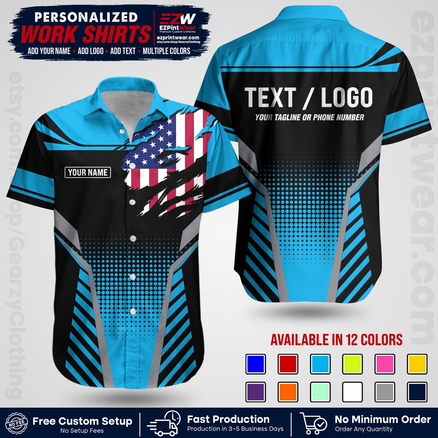 Custom All Over Print Work Uniform Shirt with Name, Logo & Text | Custom Hawaiian Shirt | Company Shirt | Employee Uniform UNF07
