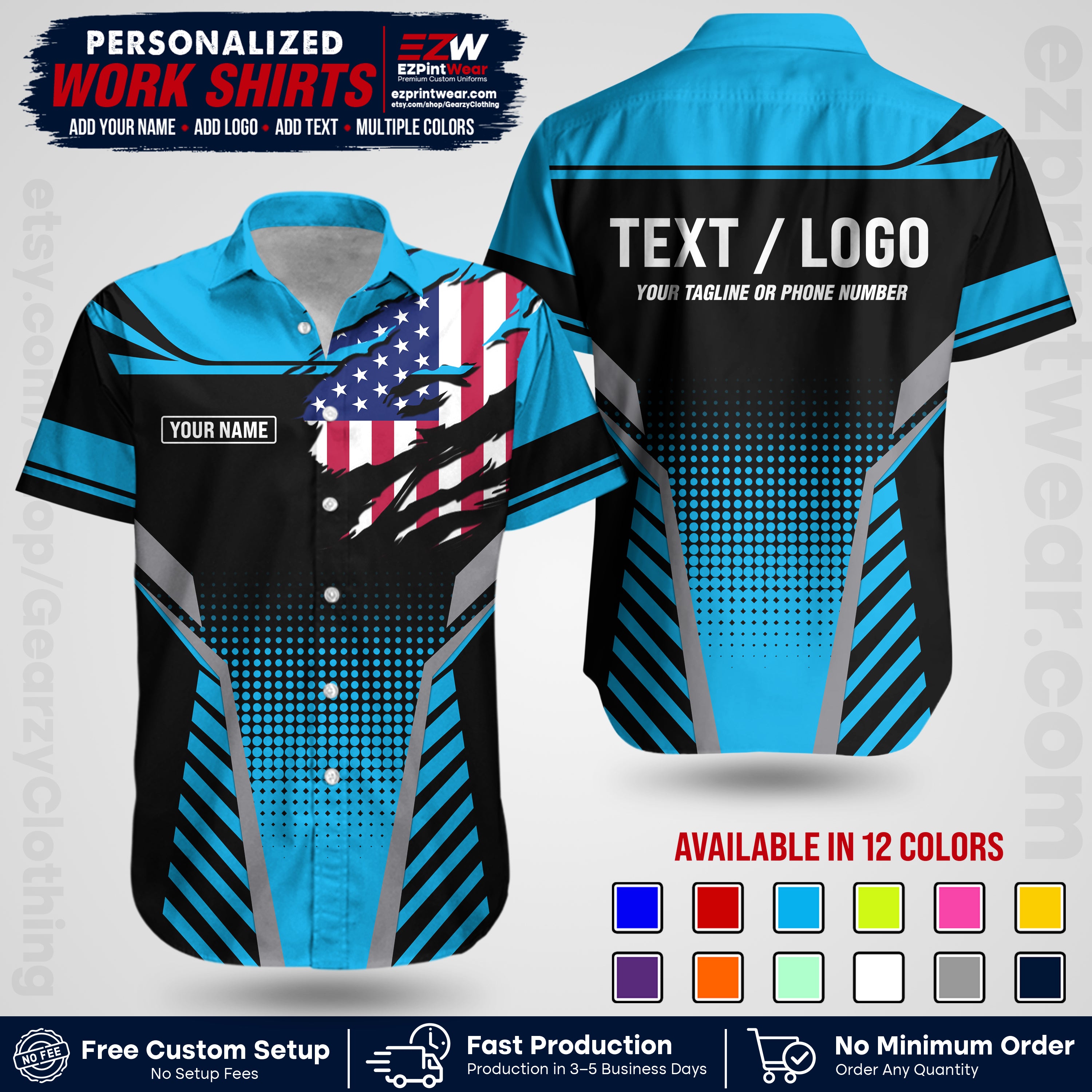 Custom All Over Print Work Uniform Shirt with Name, Logo & Text | Custom Hawaiian Shirt | Company Shirt | Employee Uniform UNF07